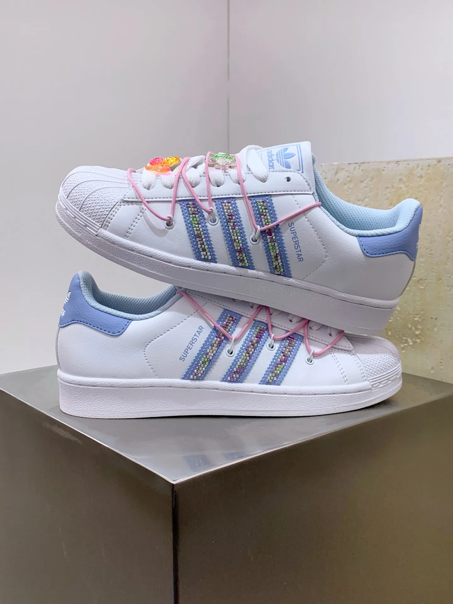 Trendsetting Adidas Originals Superstar II White Blue Low – Replica Adidas Shoes 555