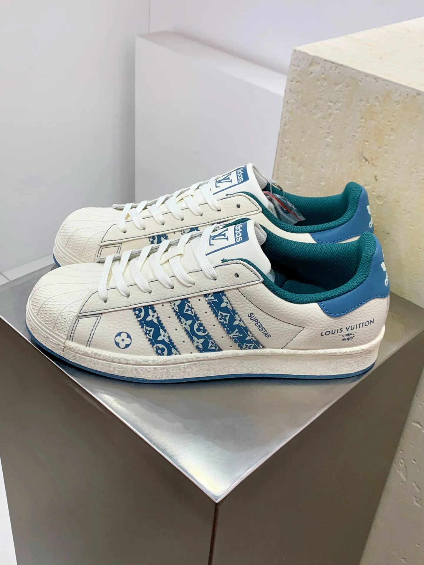 Refined Adidas Originals Superstar Louis Vuitton Blue White Replica Shoes 557