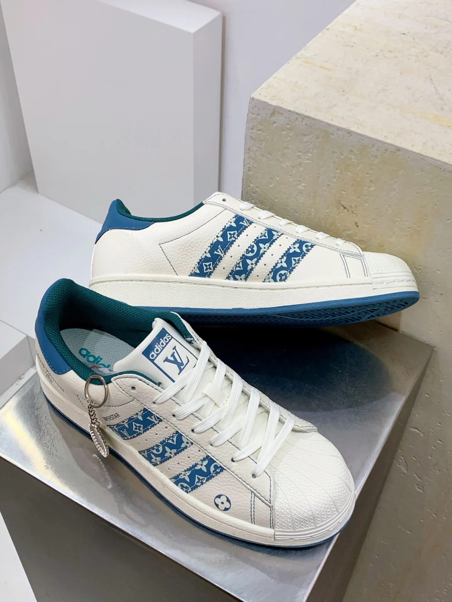 Refined Adidas Originals Superstar Louis Vuitton Blue White Replica Shoes 557