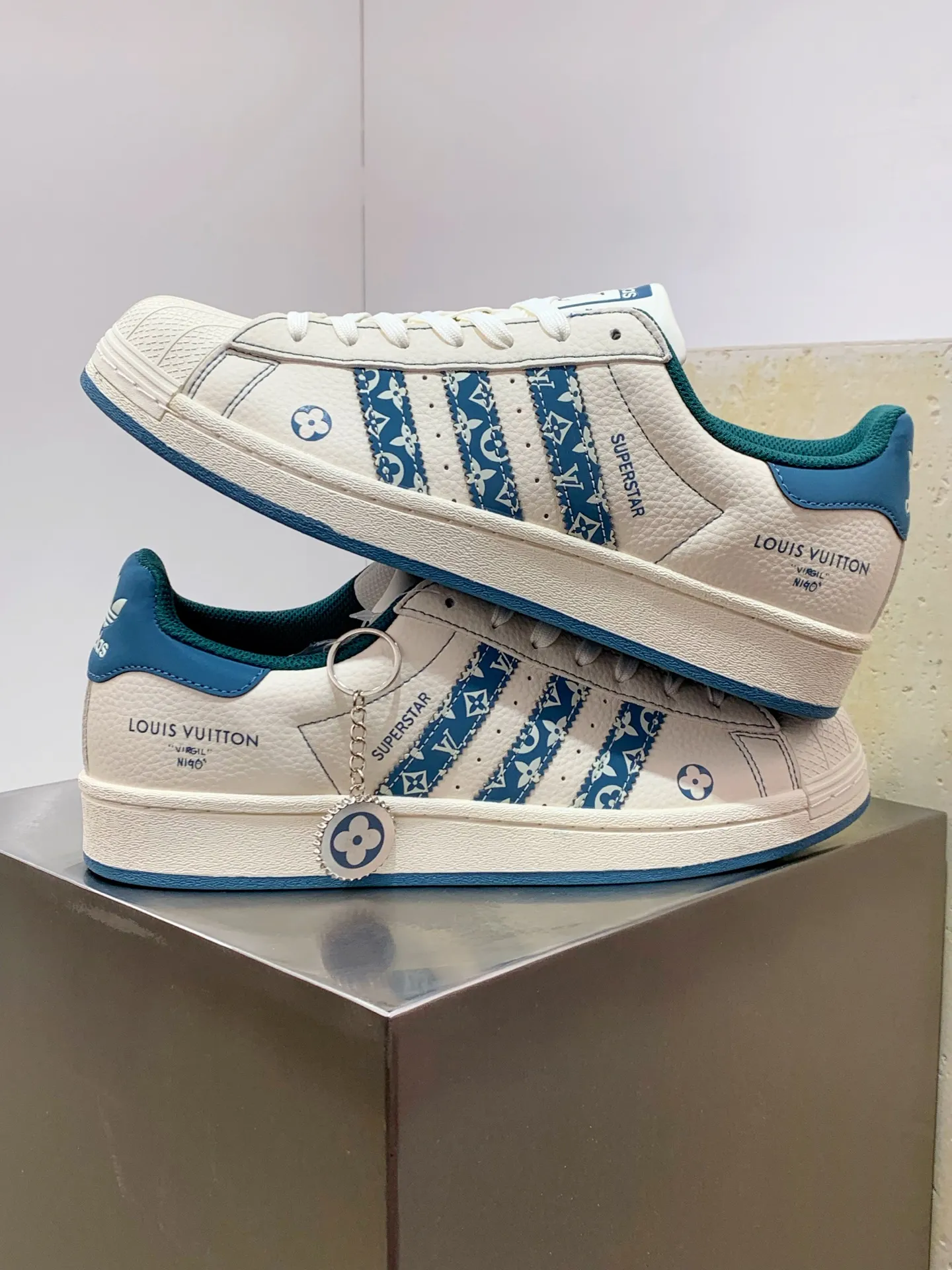 Refined Adidas Originals Superstar Louis Vuitton Blue White Replica Shoes 557