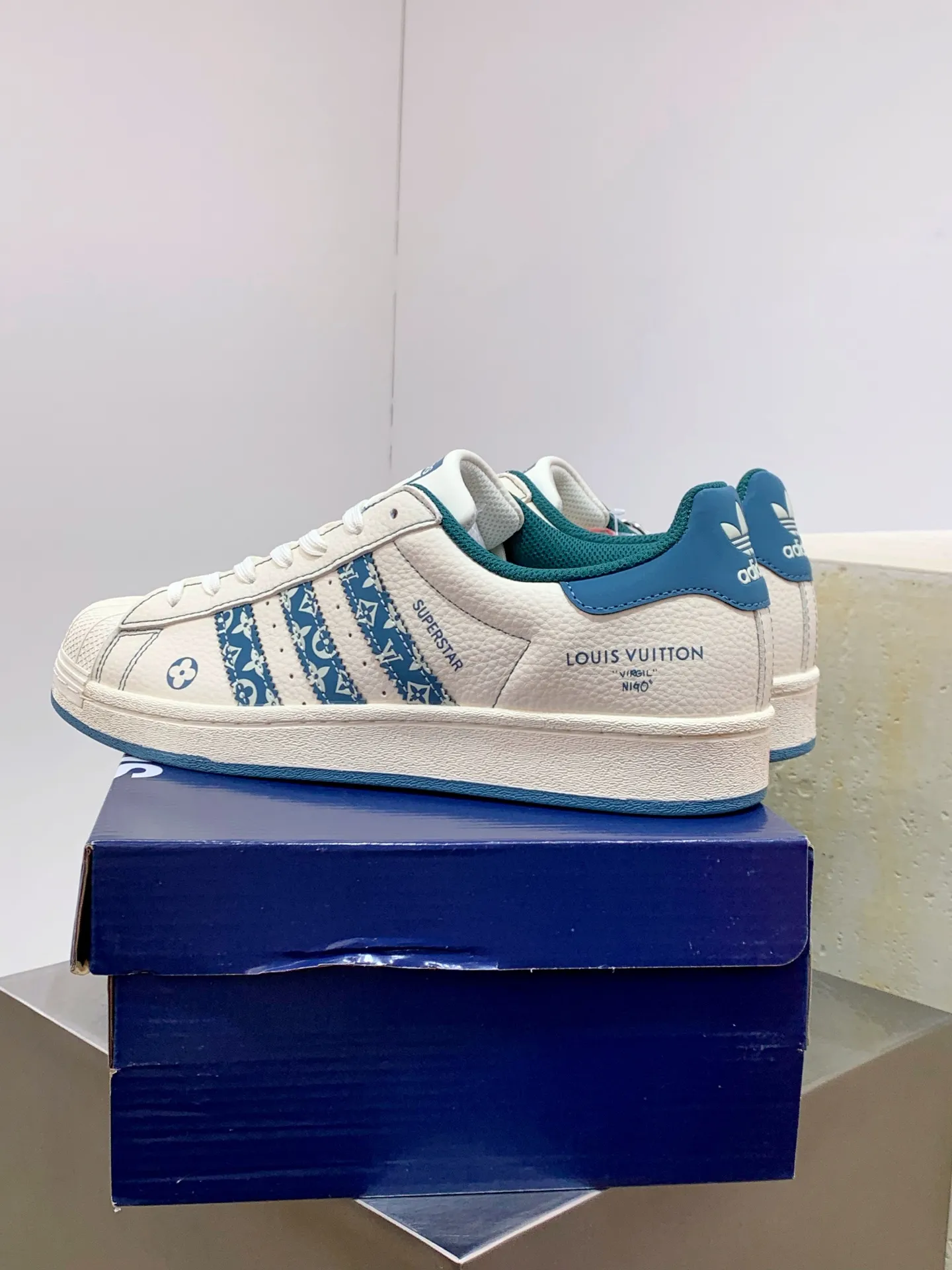 Refined Adidas Originals Superstar Louis Vuitton Blue White Replica Shoes 557