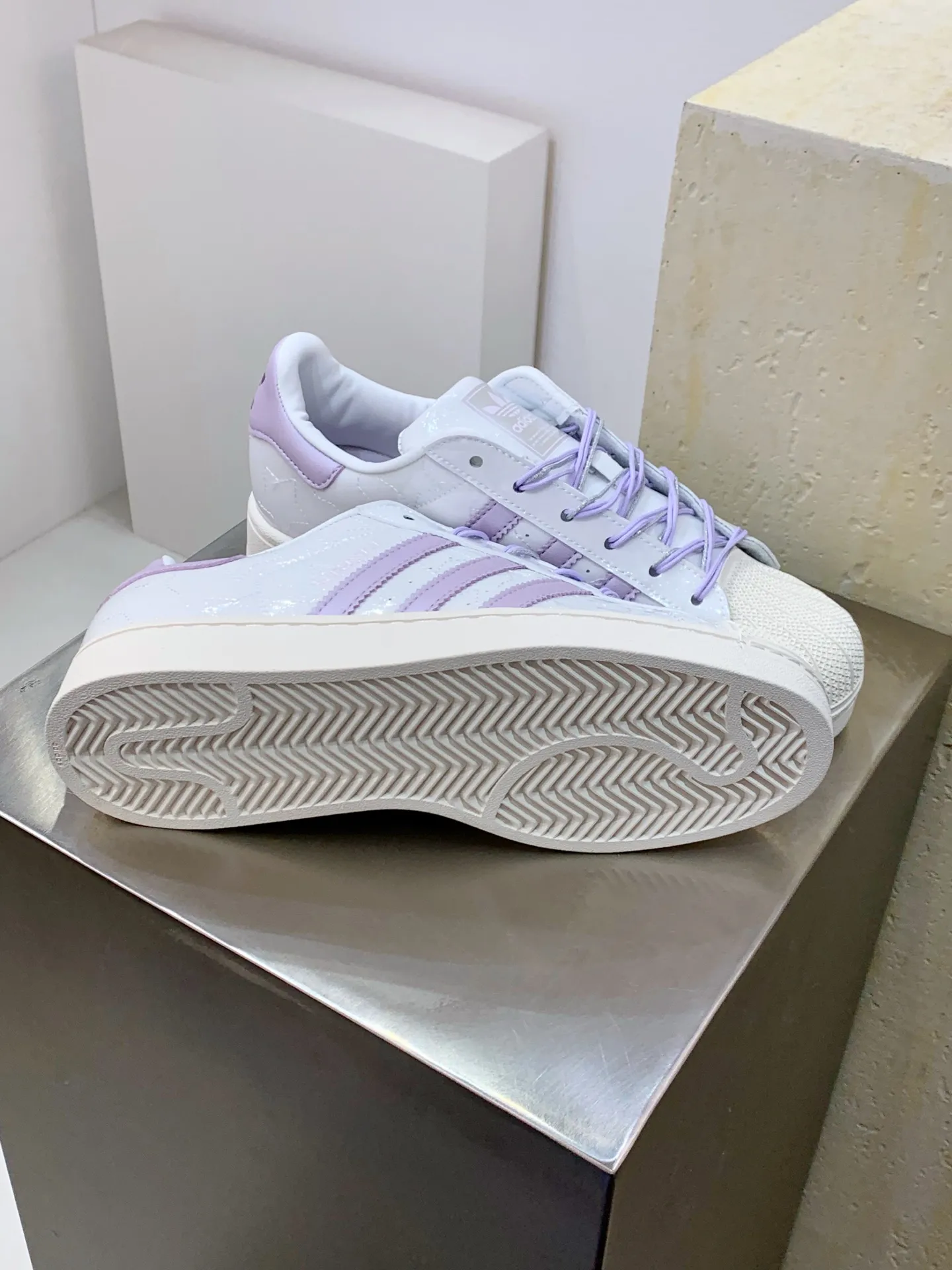 SoftTouch Adidas Originals Superstar White Purple Low Top Replica Shoes 527