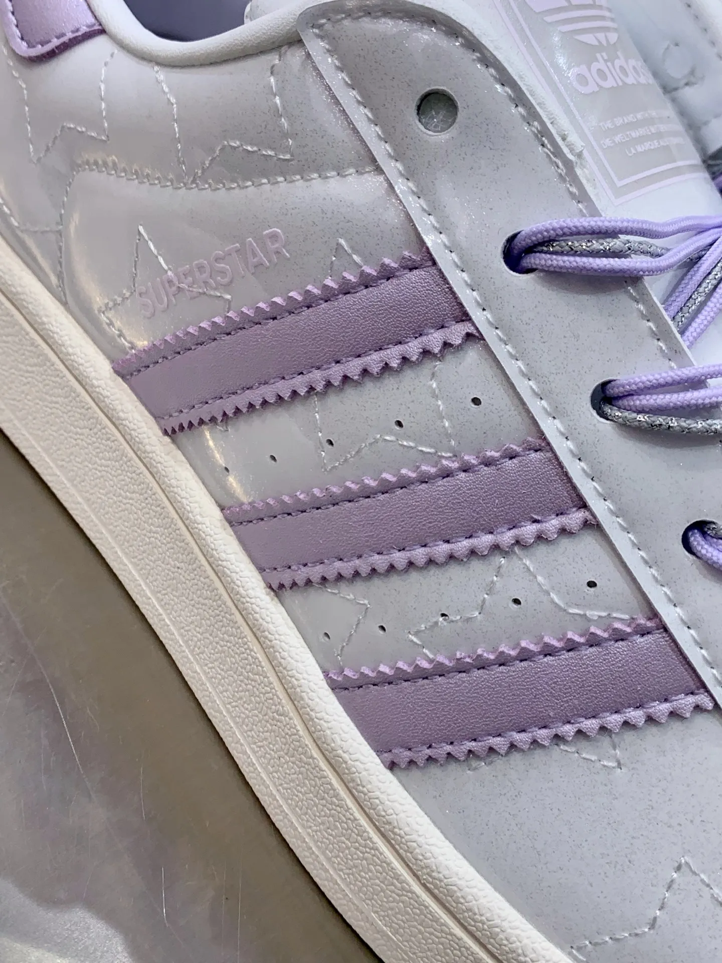 SoftTouch Adidas Originals Superstar White Purple Low Top Replica Shoes 527