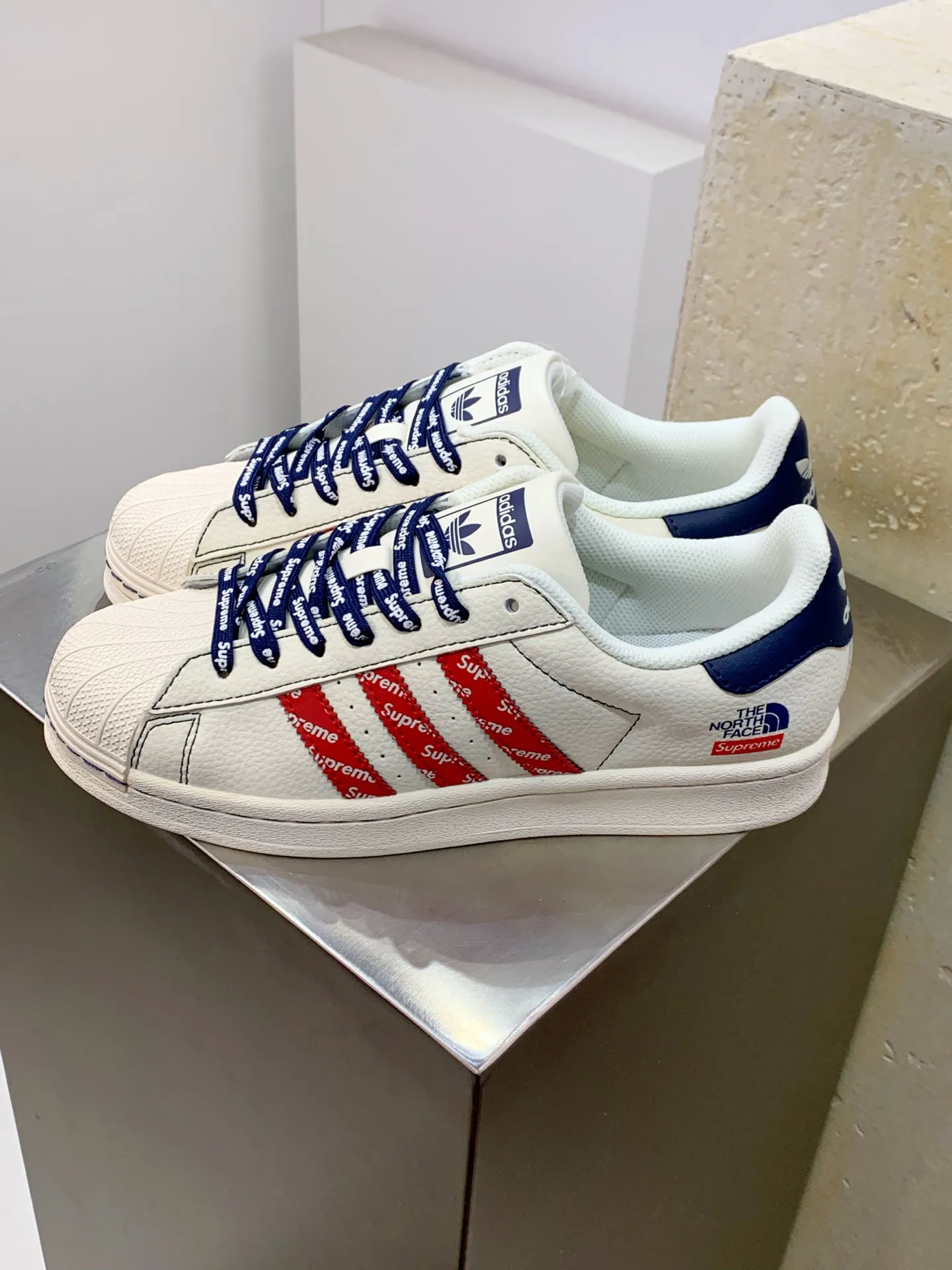 EasyCare Adidas Originals Superstar White Red Blue Replica Shoes 535