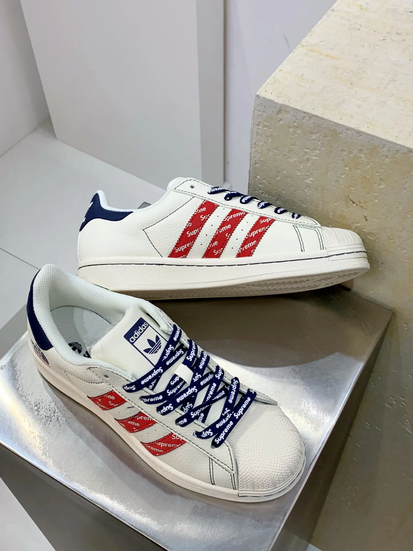 EasyCare Adidas Originals Superstar White Red Blue Replica Shoes 535