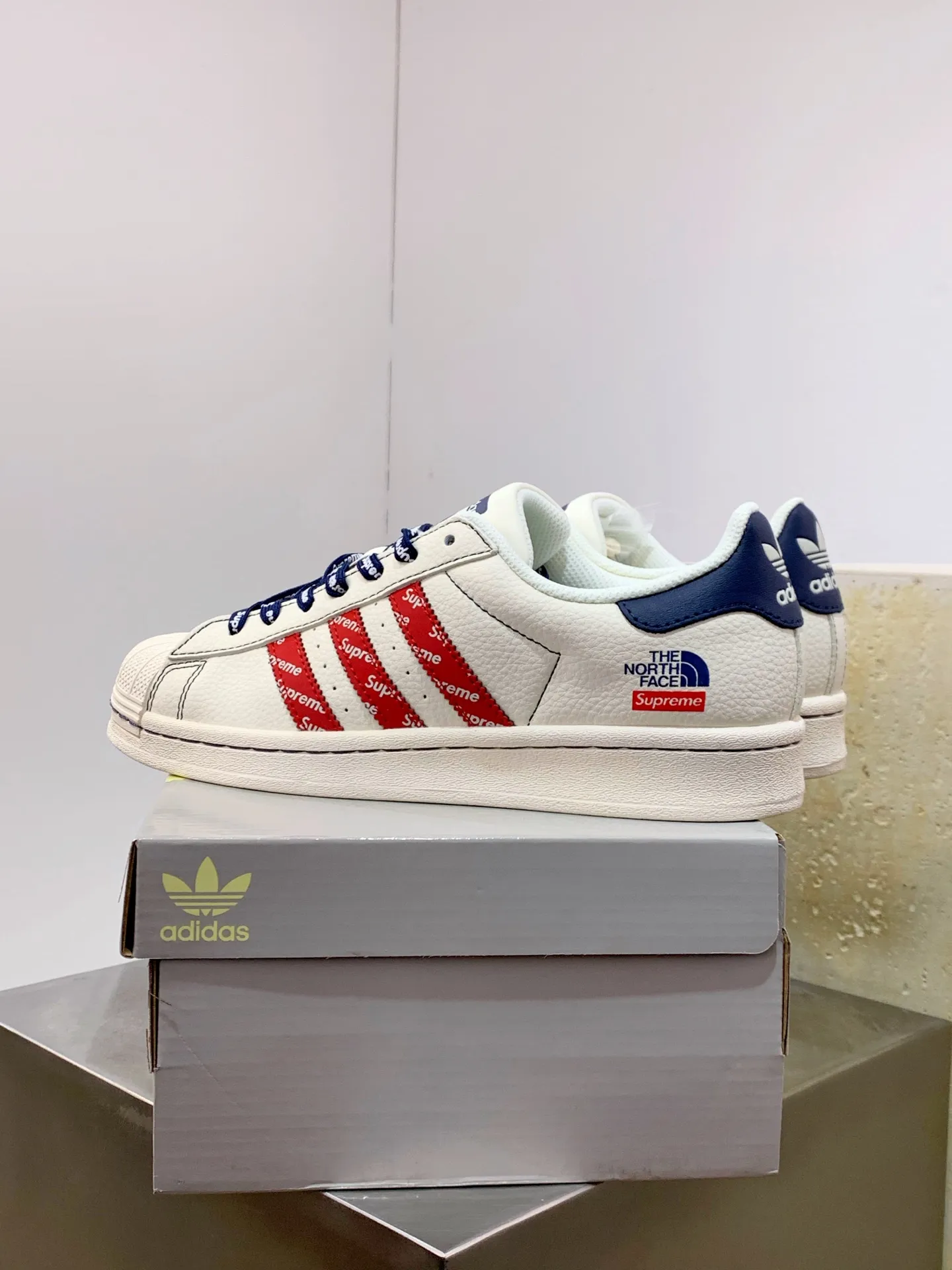 EasyCare Adidas Originals Superstar White Red Blue Replica Shoes 535