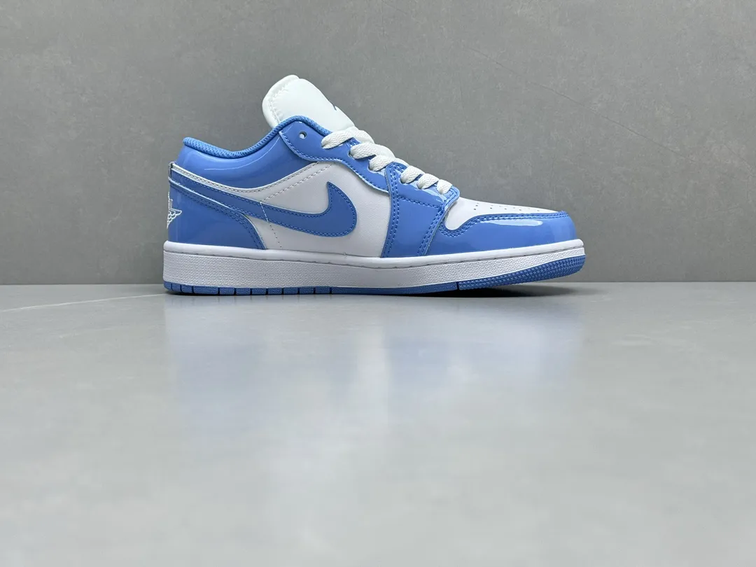 Air Jordan 1 Low UNC Blue Patent Leather – University Blue White, Top Rep Shoes, Best Replica Sneakers, Sizes 36-46 Including Half Sizes Sleek 1281