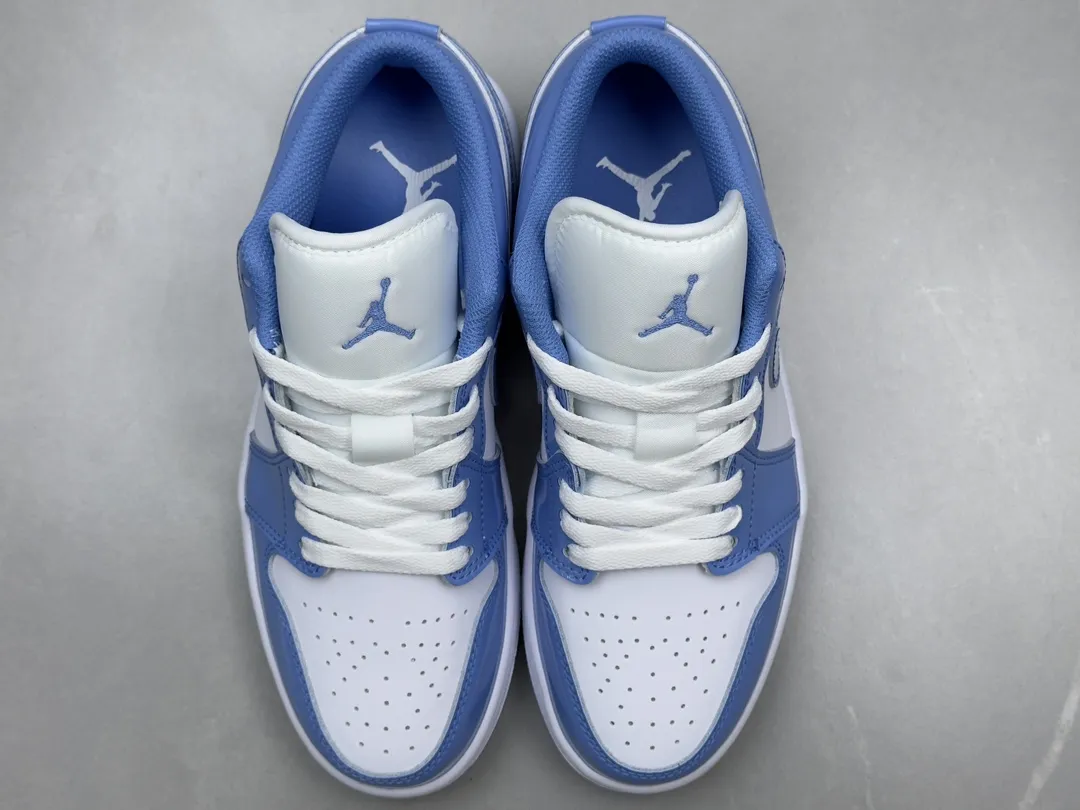 Air Jordan 1 Low UNC Blue Patent Leather – University Blue White, Top Rep Shoes, Best Replica Sneakers, Sizes 36-46 Including Half Sizes Sleek 1281