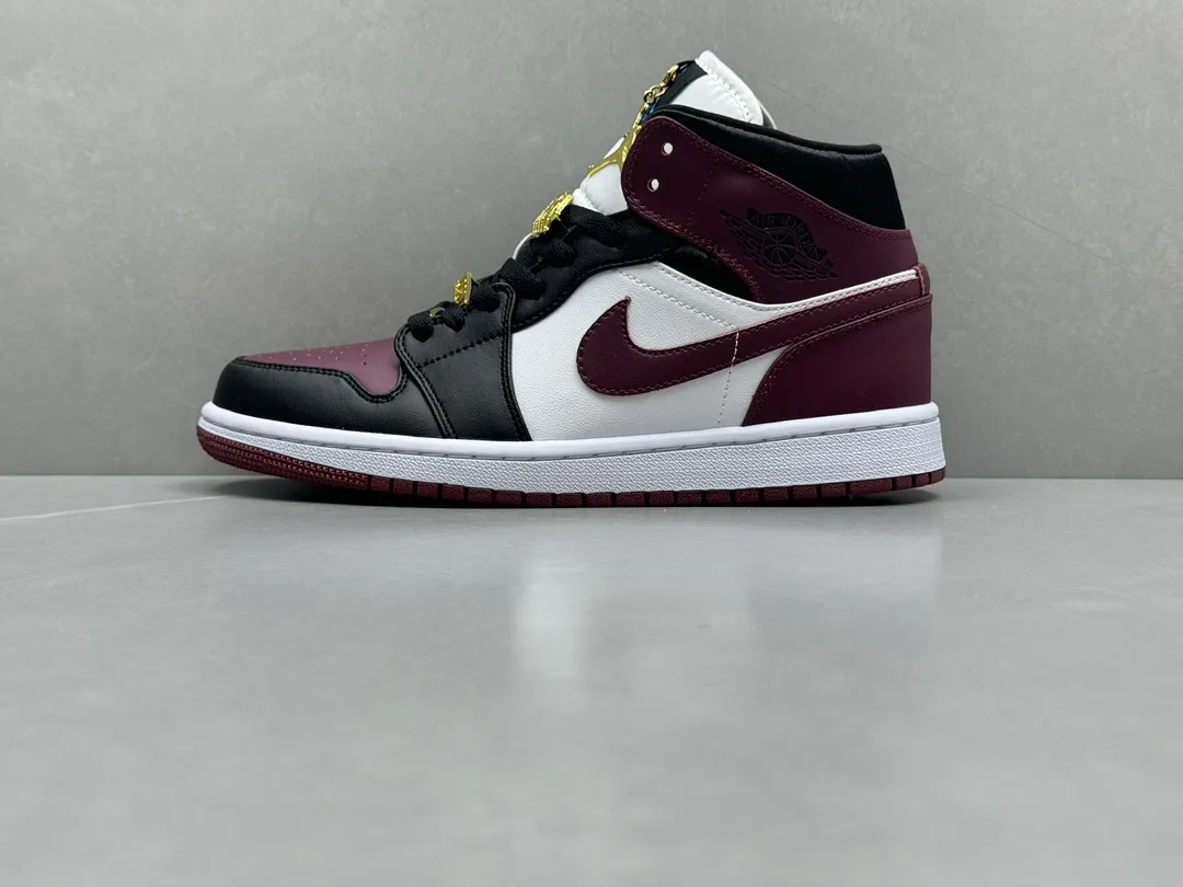 Air Jordan 1 Mid Burgundy with Metallic Wings – Pure  Version Rep Shoes and Replica Nikes Minimalist 1206