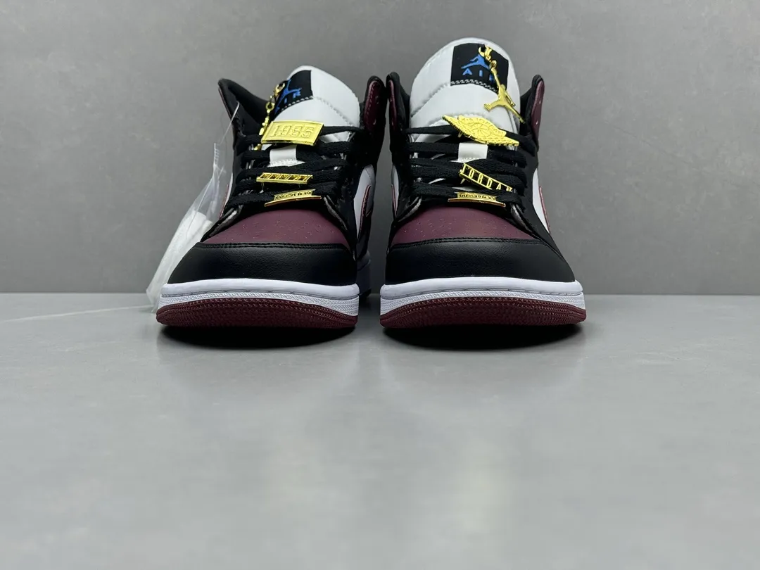 Air Jordan 1 Mid Burgundy with Metallic Wings – Pure  Version Rep Shoes and Replica Nikes Minimalist 1206