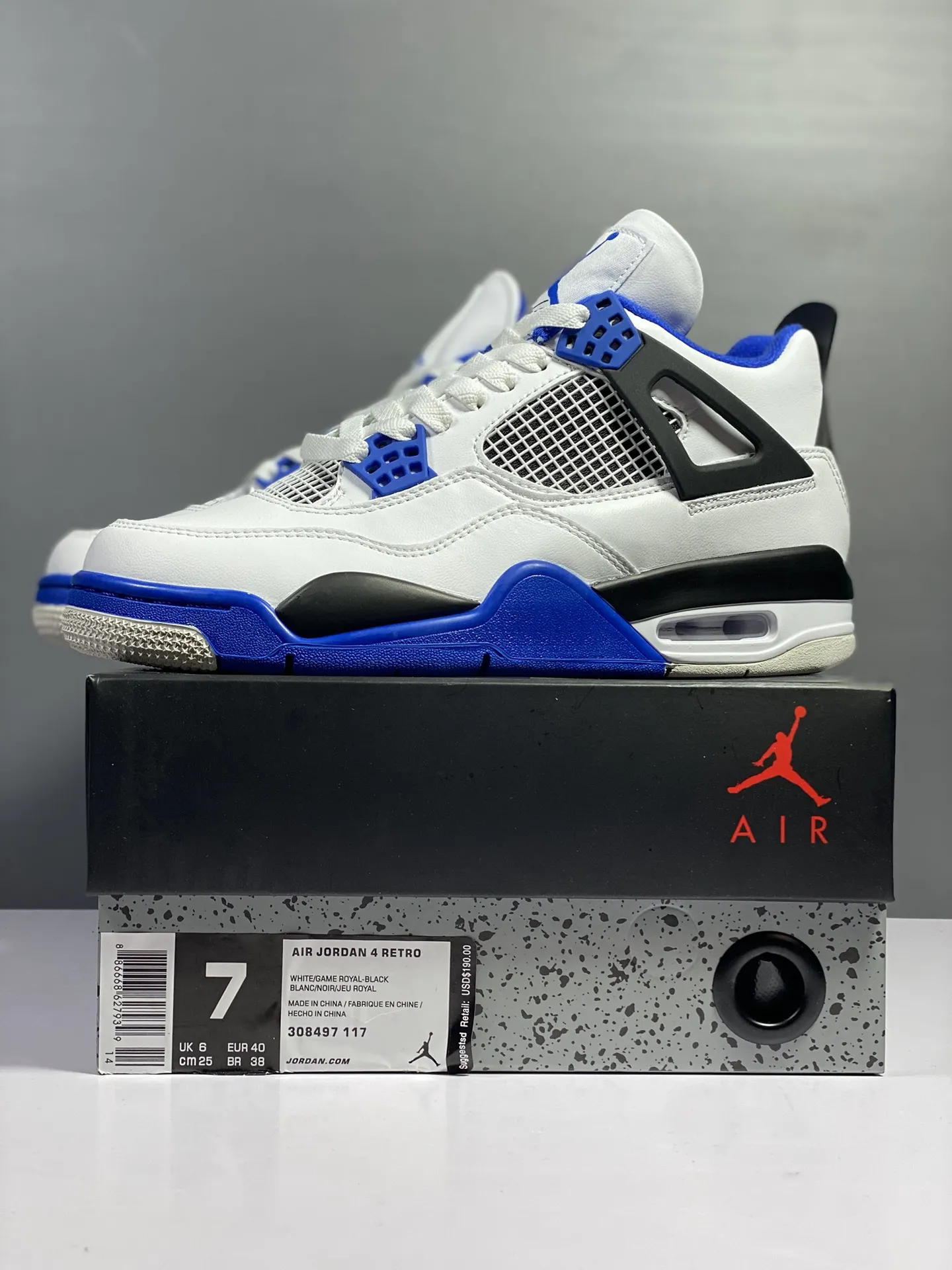 Chic Air Jordan 4 Retro ‘Racing Blue’ – White Blue Black – High Quality Rep Shoes – Multiple Sizes Available 1158