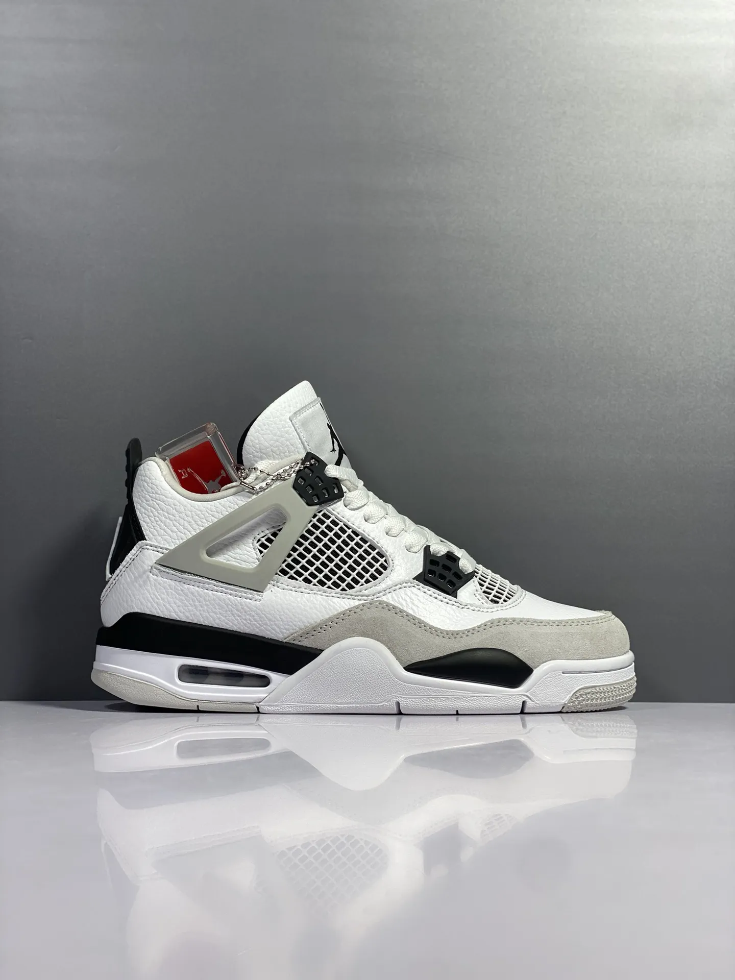 Durable Air Jordan 4 Retro ‘White Cement’ – Grey White Black, Panda Style, High Quality Rep Shoes, Authentic Nike Replica Design, Multiple Sizes Available 1163
