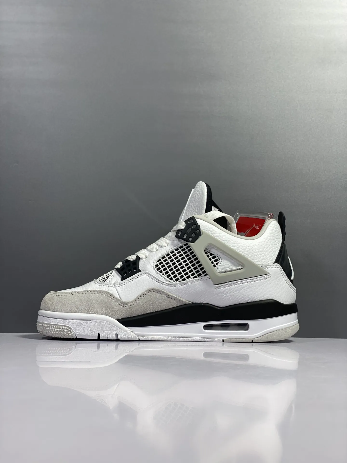 Durable Air Jordan 4 Retro ‘White Cement’ – Grey White Black, Panda Style, High Quality Rep Shoes, Authentic Nike Replica Design, Multiple Sizes Available 1163