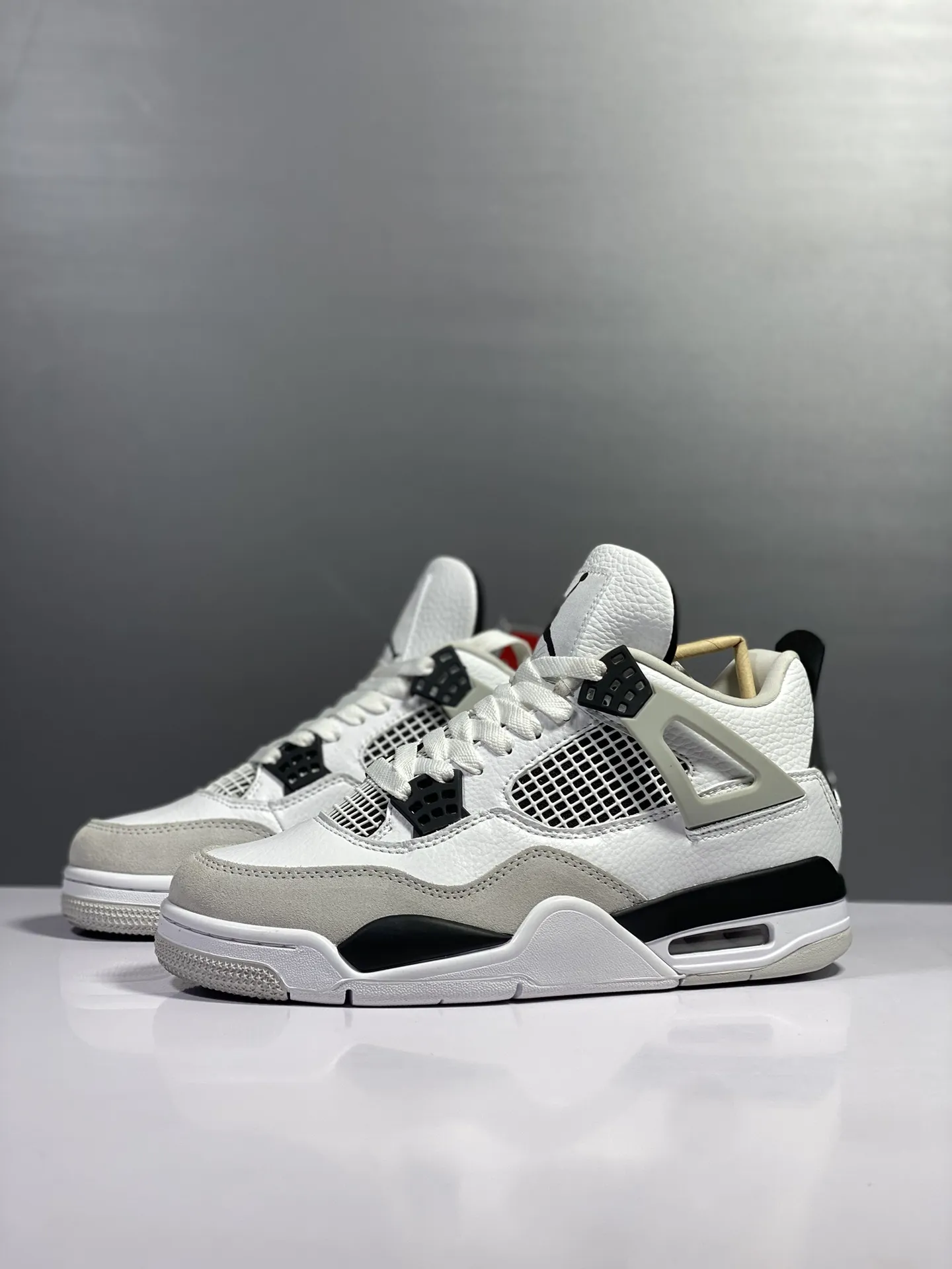 Durable Air Jordan 4 Retro ‘White Cement’ – Grey White Black, Panda Style, High Quality Rep Shoes, Authentic Nike Replica Design, Multiple Sizes Available 1163