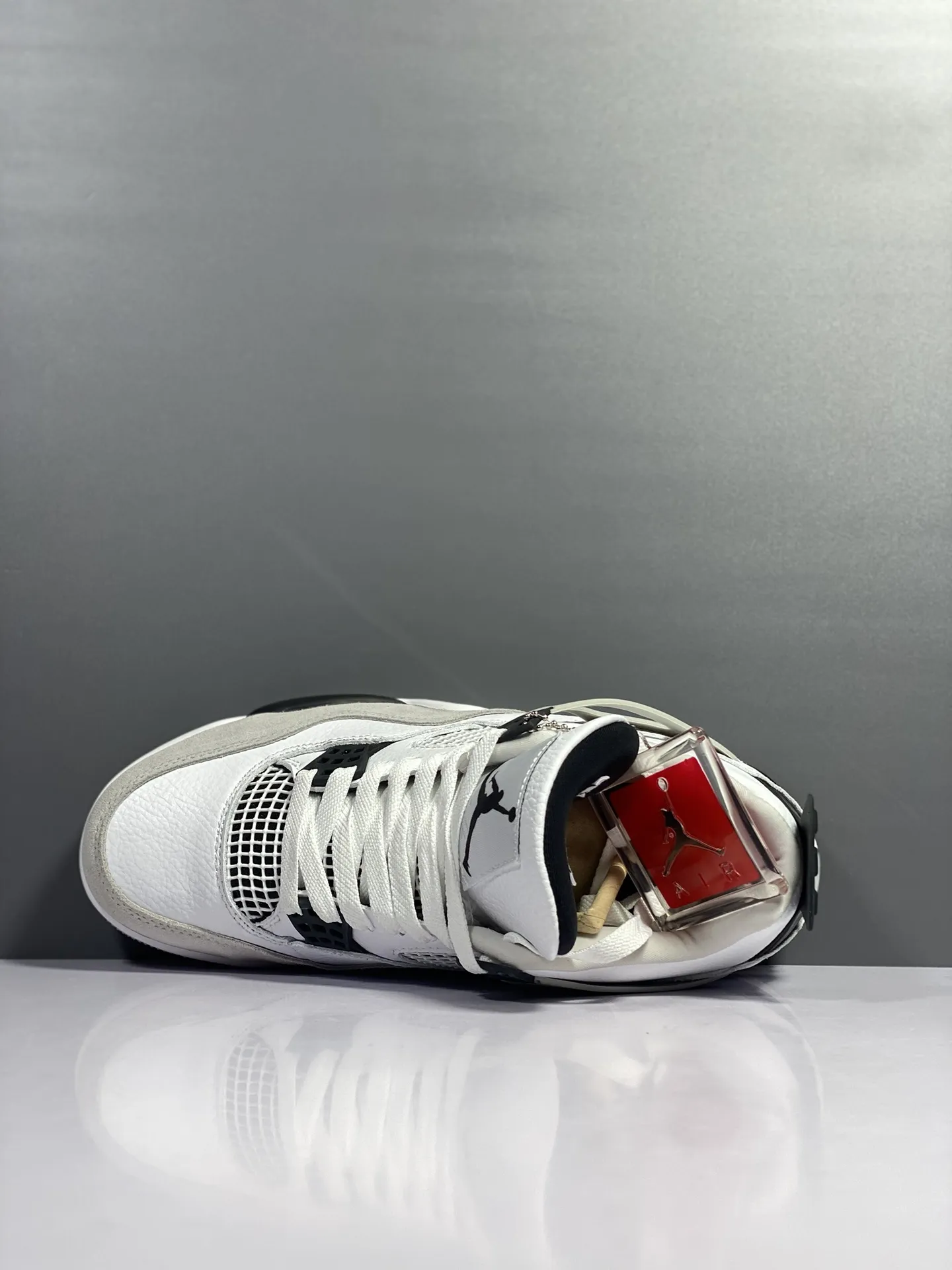 Durable Air Jordan 4 Retro ‘White Cement’ – Grey White Black, Panda Style, High Quality Rep Shoes, Authentic Nike Replica Design, Multiple Sizes Available 1163