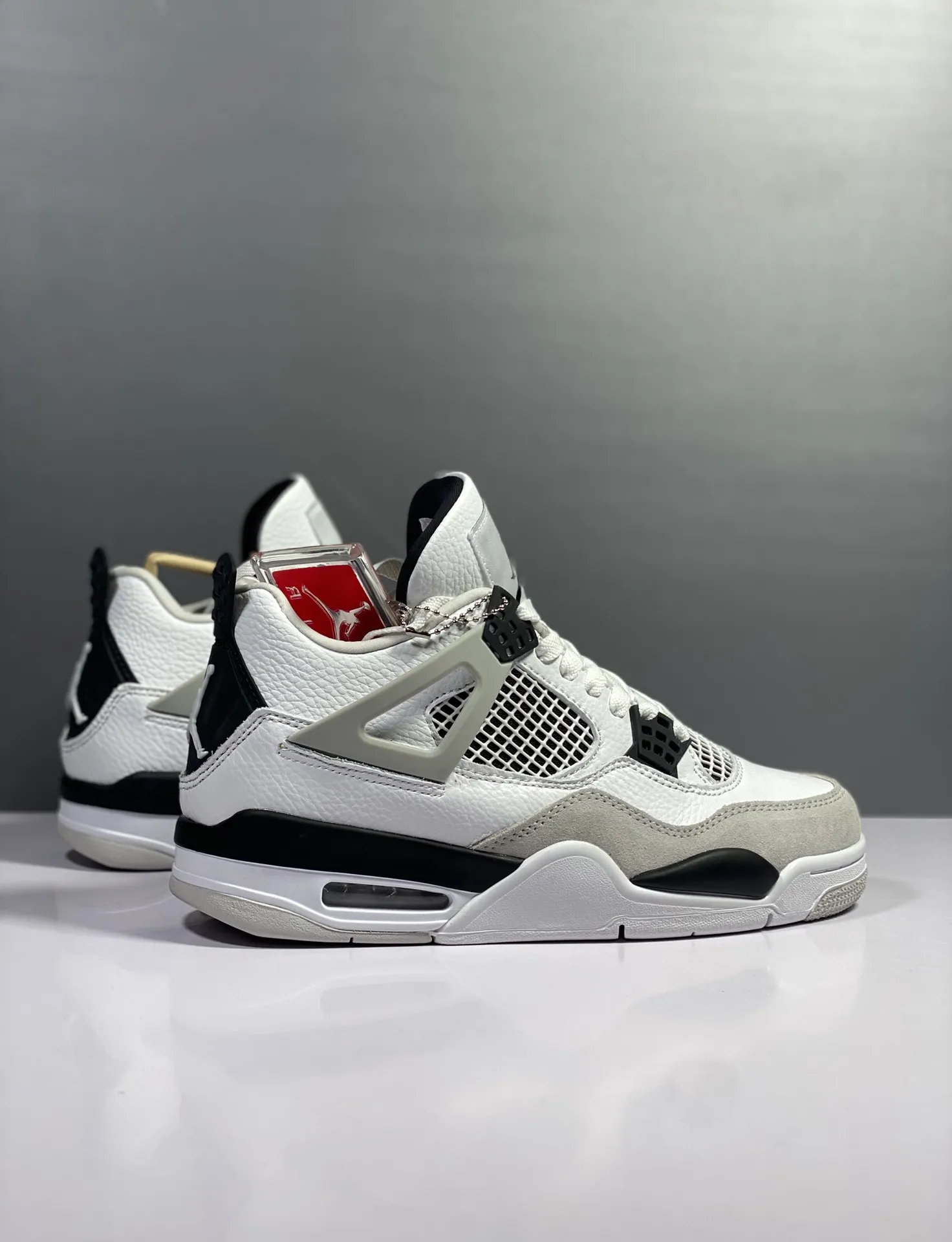 Durable Air Jordan 4 Retro ‘White Cement’ – Grey White Black, Panda Style, High Quality Rep Shoes, Authentic Nike Replica Design, Multiple Sizes Available 1163