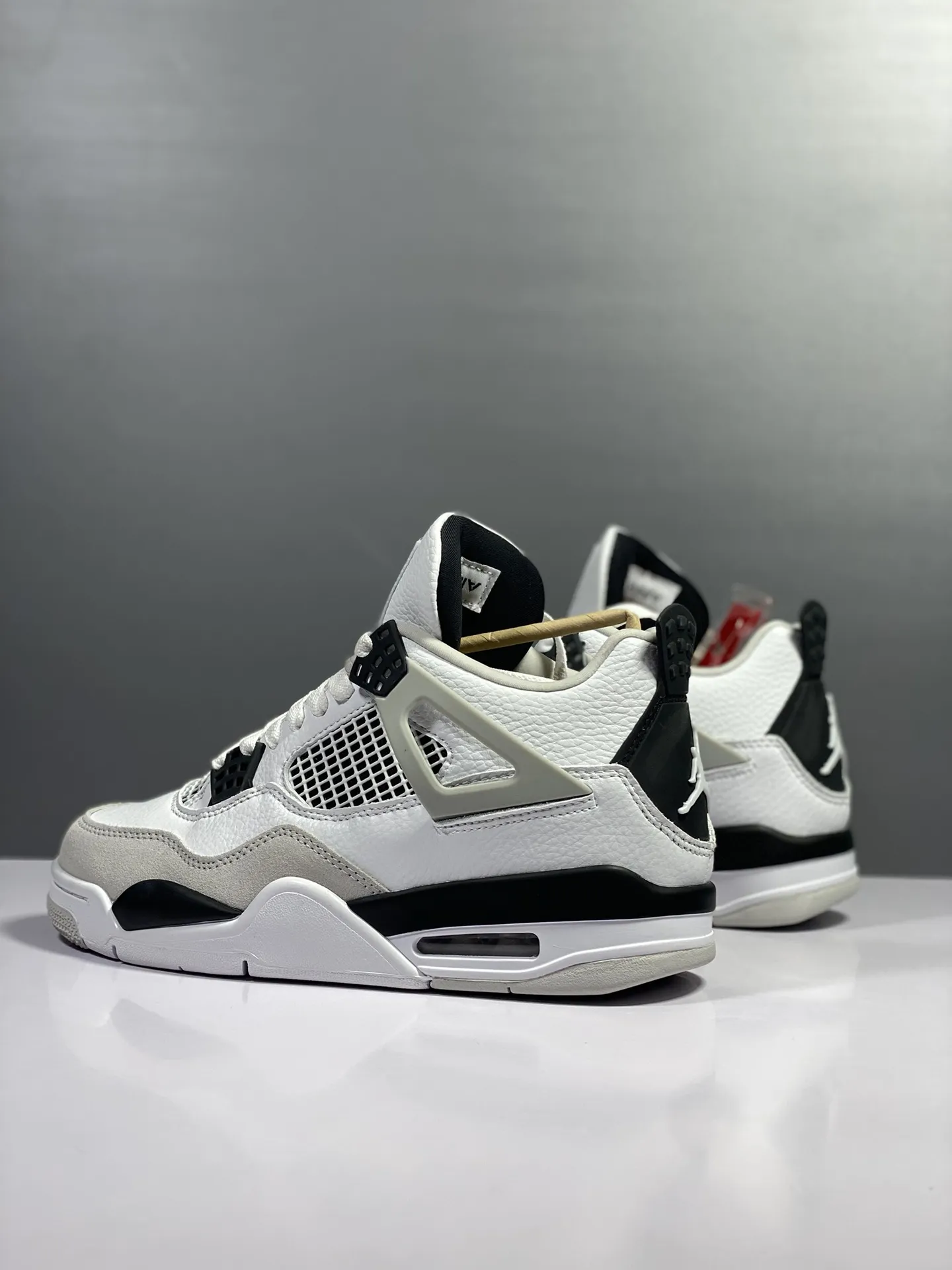 Durable Air Jordan 4 Retro ‘White Cement’ – Grey White Black, Panda Style, High Quality Rep Shoes, Authentic Nike Replica Design, Multiple Sizes Available 1163