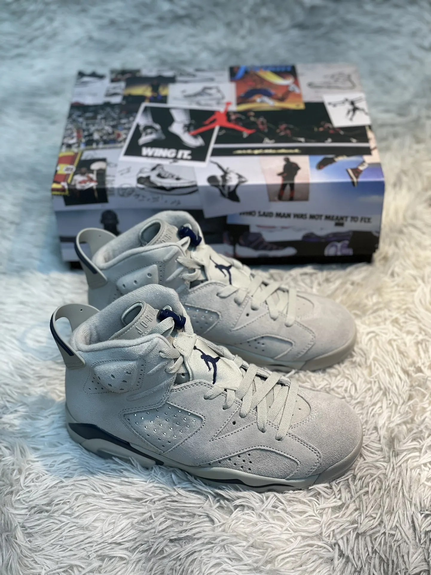 EasyMatch Air Jordan 6 Georgetown Grey Blue Suede High-Top Basketball Shoes – High Quality Replica, Size 40-47. 1106