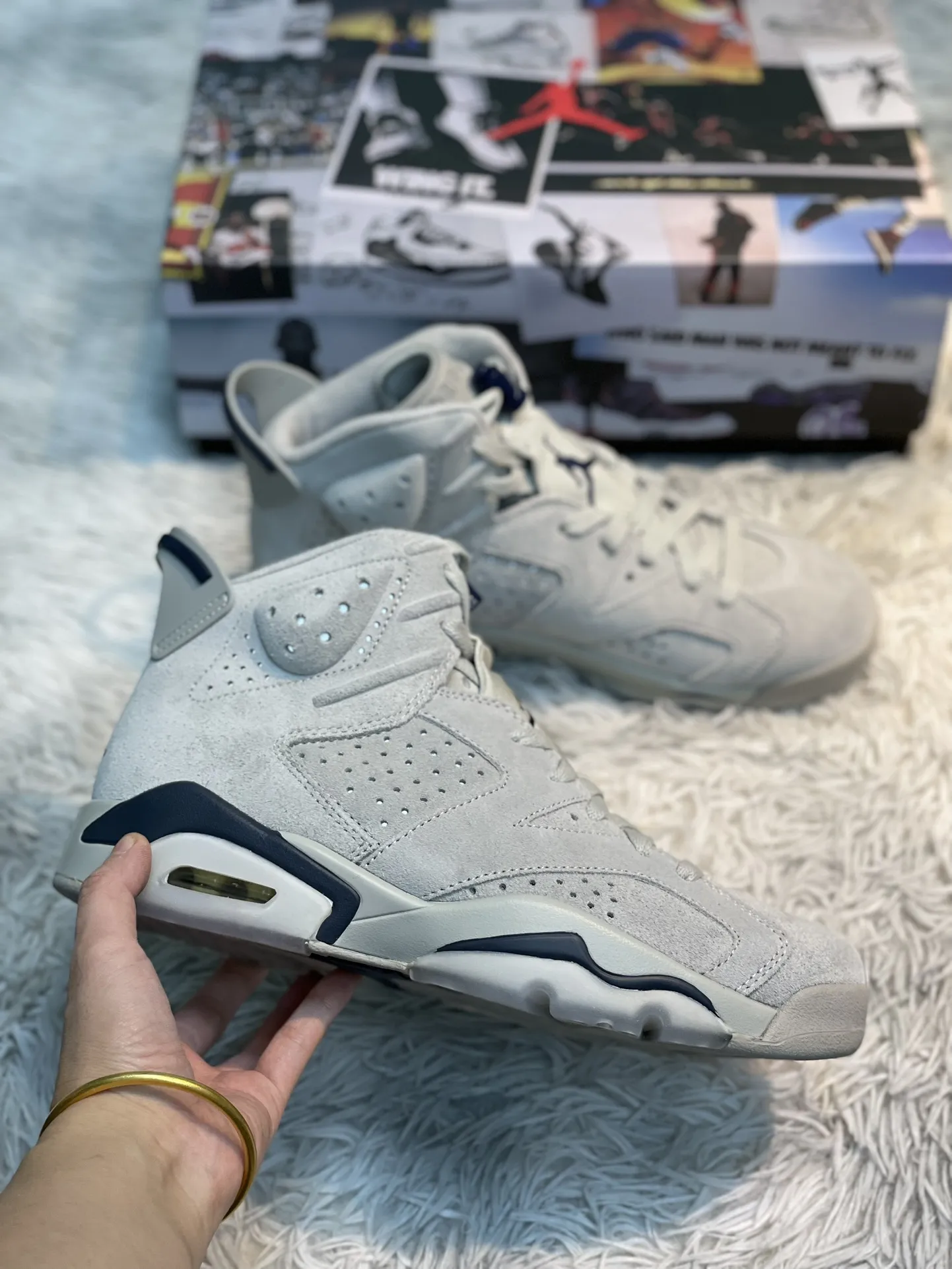EasyMatch Air Jordan 6 Georgetown Grey Blue Suede High-Top Basketball Shoes – High Quality Replica, Size 40-47. 1106