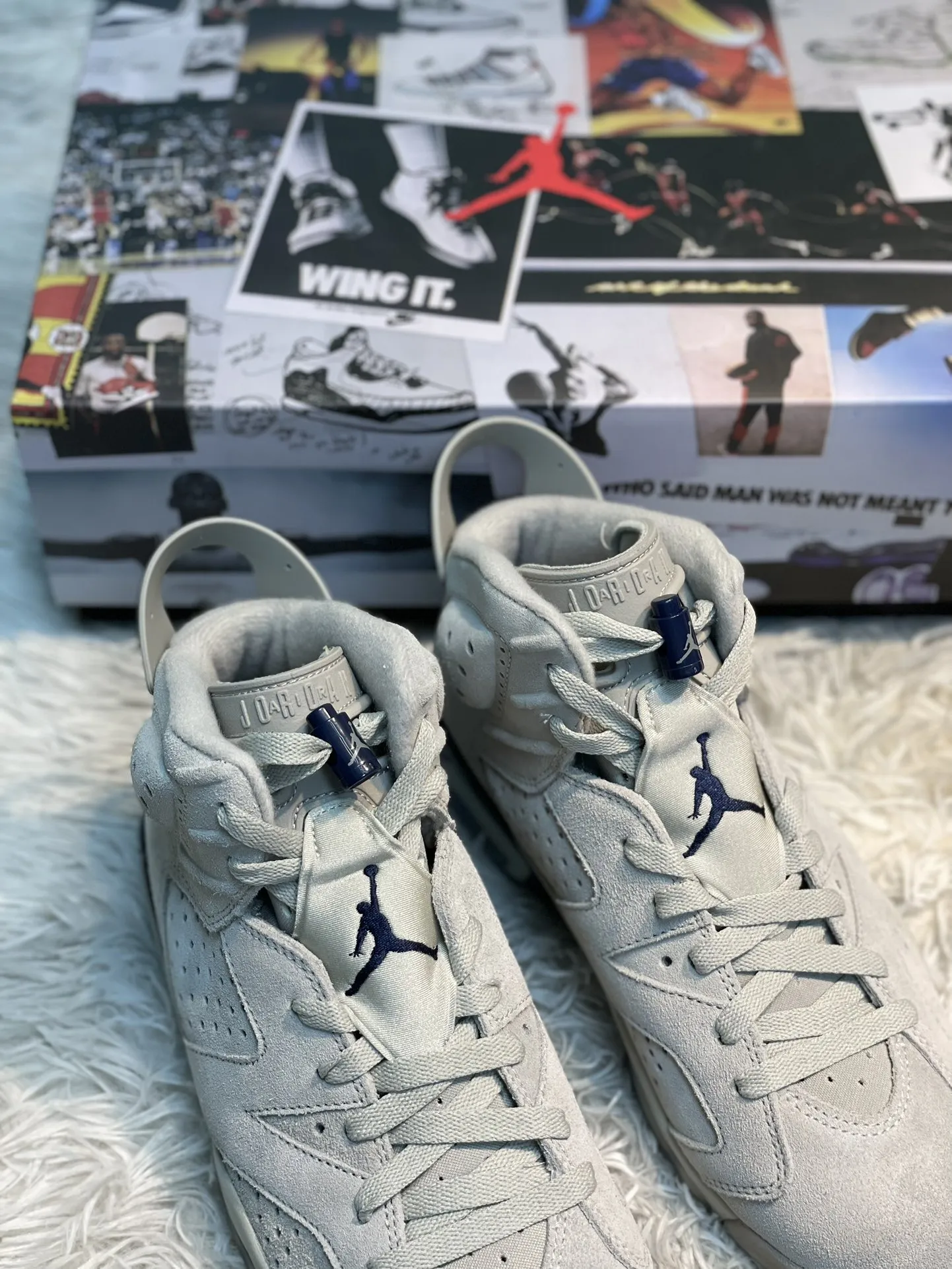EasyMatch Air Jordan 6 Georgetown Grey Blue Suede High-Top Basketball Shoes – High Quality Replica, Size 40-47. 1106