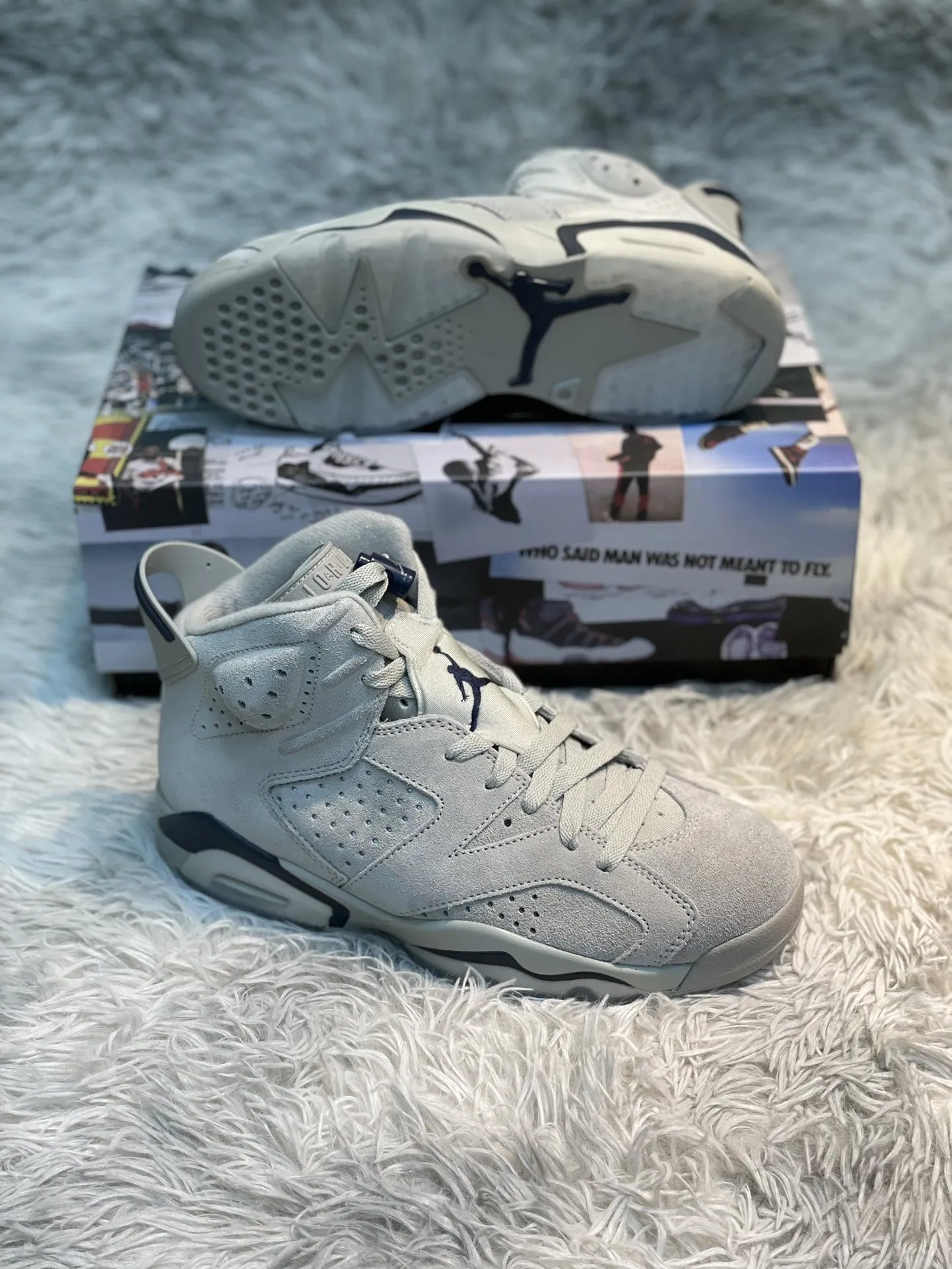 EasyMatch Air Jordan 6 Georgetown Grey Blue Suede High-Top Basketball Shoes – High Quality Replica, Size 40-47. 1106