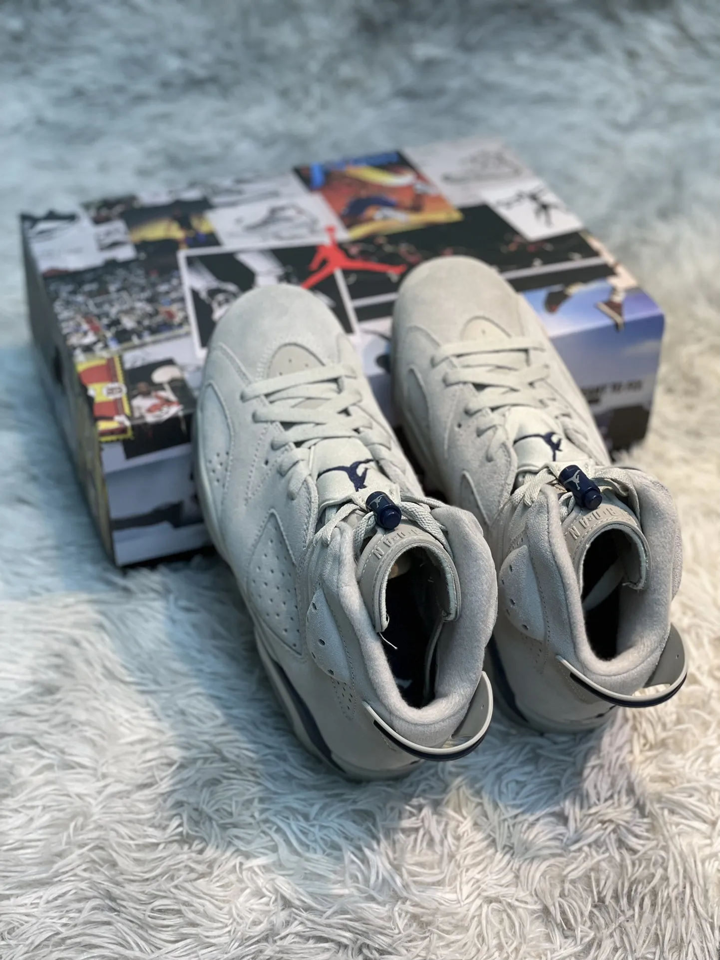 EasyMatch Air Jordan 6 Georgetown Grey Blue Suede High-Top Basketball Shoes – High Quality Replica, Size 40-47. 1106