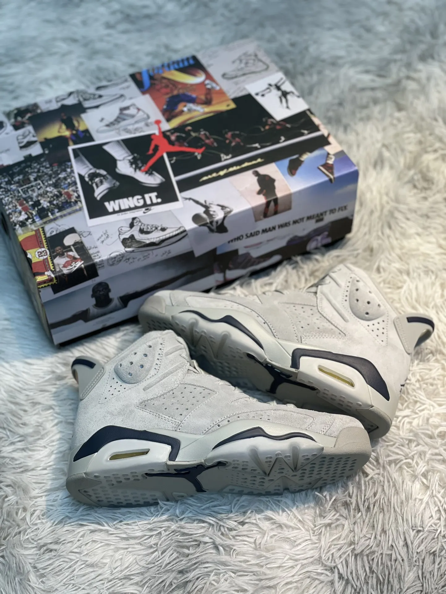 EasyMatch Air Jordan 6 Georgetown Grey Blue Suede High-Top Basketball Shoes – High Quality Replica, Size 40-47. 1106