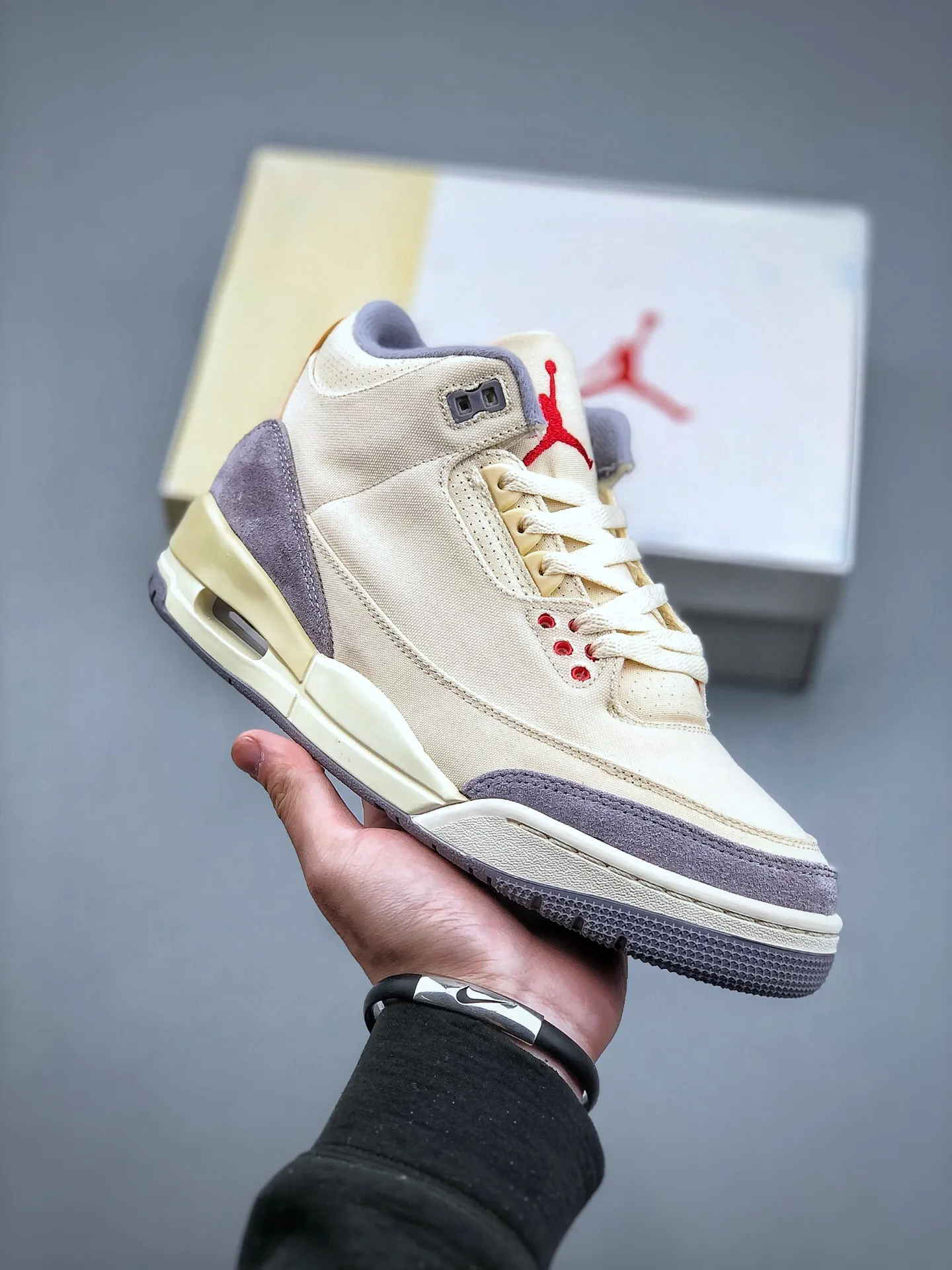 EasyCare Air Jordan AJ3 Retro Cream Canvas – Mid-Top Replica Sneakers for Men, Rep Shoes, Size 35.5-47.5 (Half Sizes Available 1185