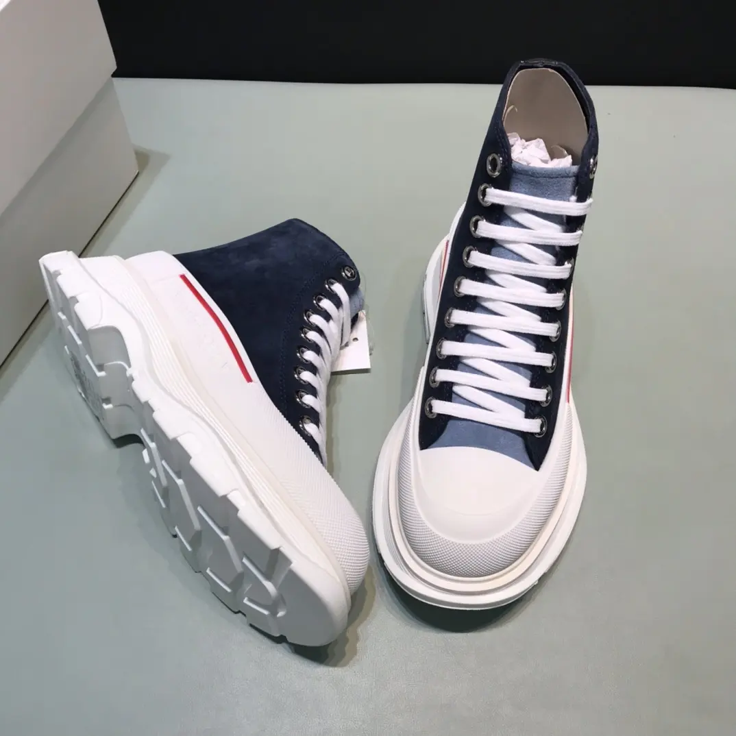Alexander McQueen Tread Slick  Boots – Navy Blue and White High-Top Rep Shoes with Replica Alexander McQueen Design AllSeason 10