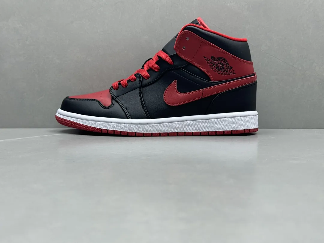 MoistureWicking Authentic Air Jordan 1 Mid ‘Bred’ – Black Red Replica Shoes, Sizes 36-46 Including Half Sizes 1219