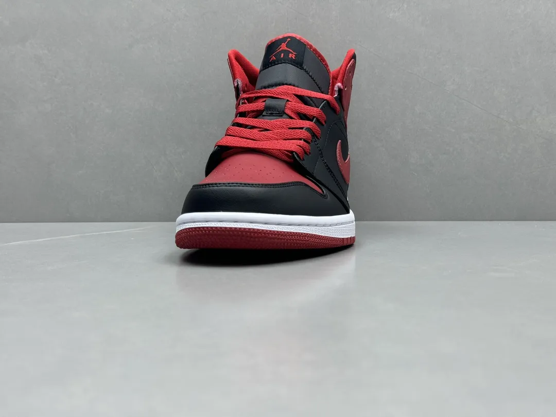 MoistureWicking Authentic Air Jordan 1 Mid ‘Bred’ – Black Red Replica Shoes, Sizes 36-46 Including Half Sizes 1219