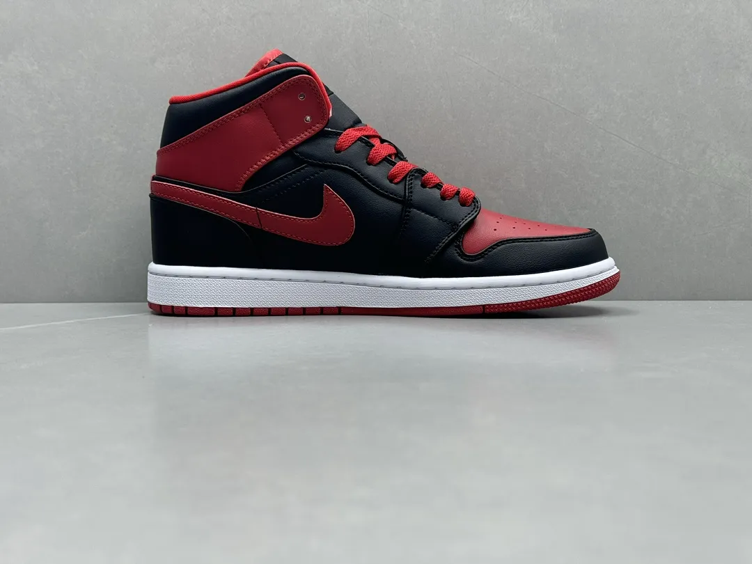 MoistureWicking Authentic Air Jordan 1 Mid ‘Bred’ – Black Red Replica Shoes, Sizes 36-46 Including Half Sizes 1219