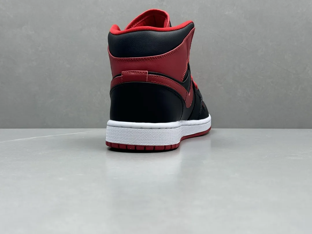 MoistureWicking Authentic Air Jordan 1 Mid ‘Bred’ – Black Red Replica Shoes, Sizes 36-46 Including Half Sizes 1219