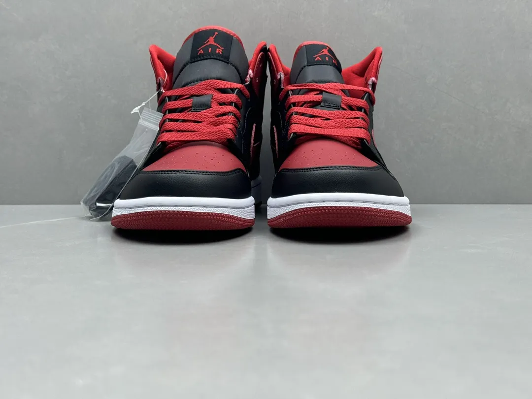 MoistureWicking Authentic Air Jordan 1 Mid ‘Bred’ – Black Red Replica Shoes, Sizes 36-46 Including Half Sizes 1219