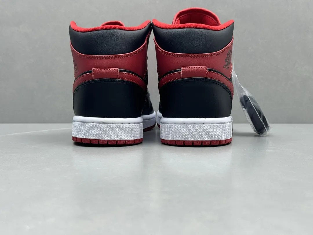MoistureWicking Authentic Air Jordan 1 Mid ‘Bred’ – Black Red Replica Shoes, Sizes 36-46 Including Half Sizes 1219