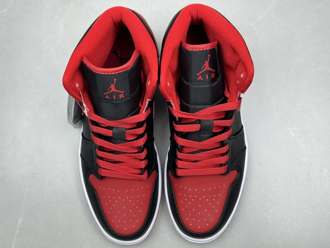 MoistureWicking Authentic Air Jordan 1 Mid ‘Bred’ – Black Red Replica Shoes, Sizes 36-46 Including Half Sizes 1219