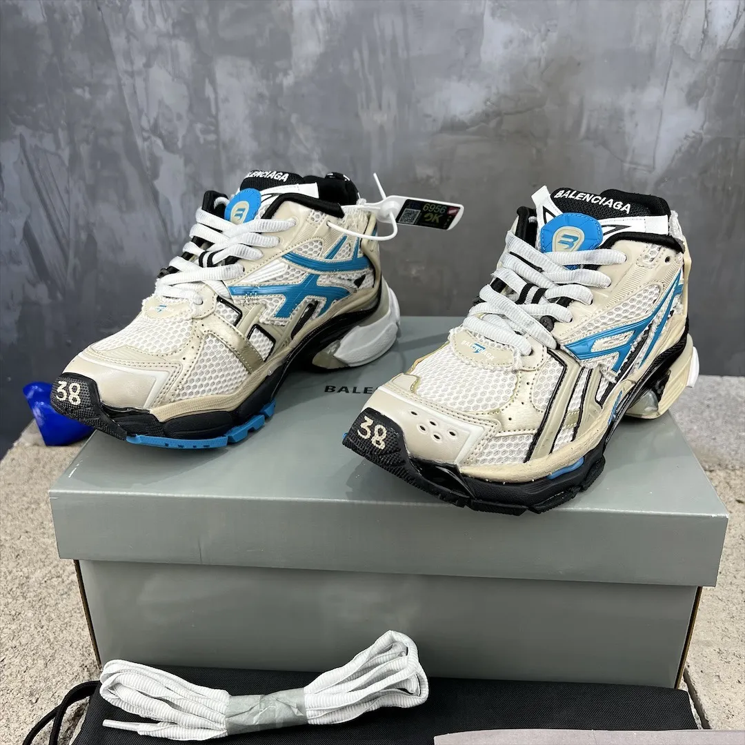 Balenciaga Runner Sneaker Beige Blue Mesh –  Balenciaga Replica Shoes Flexible 724