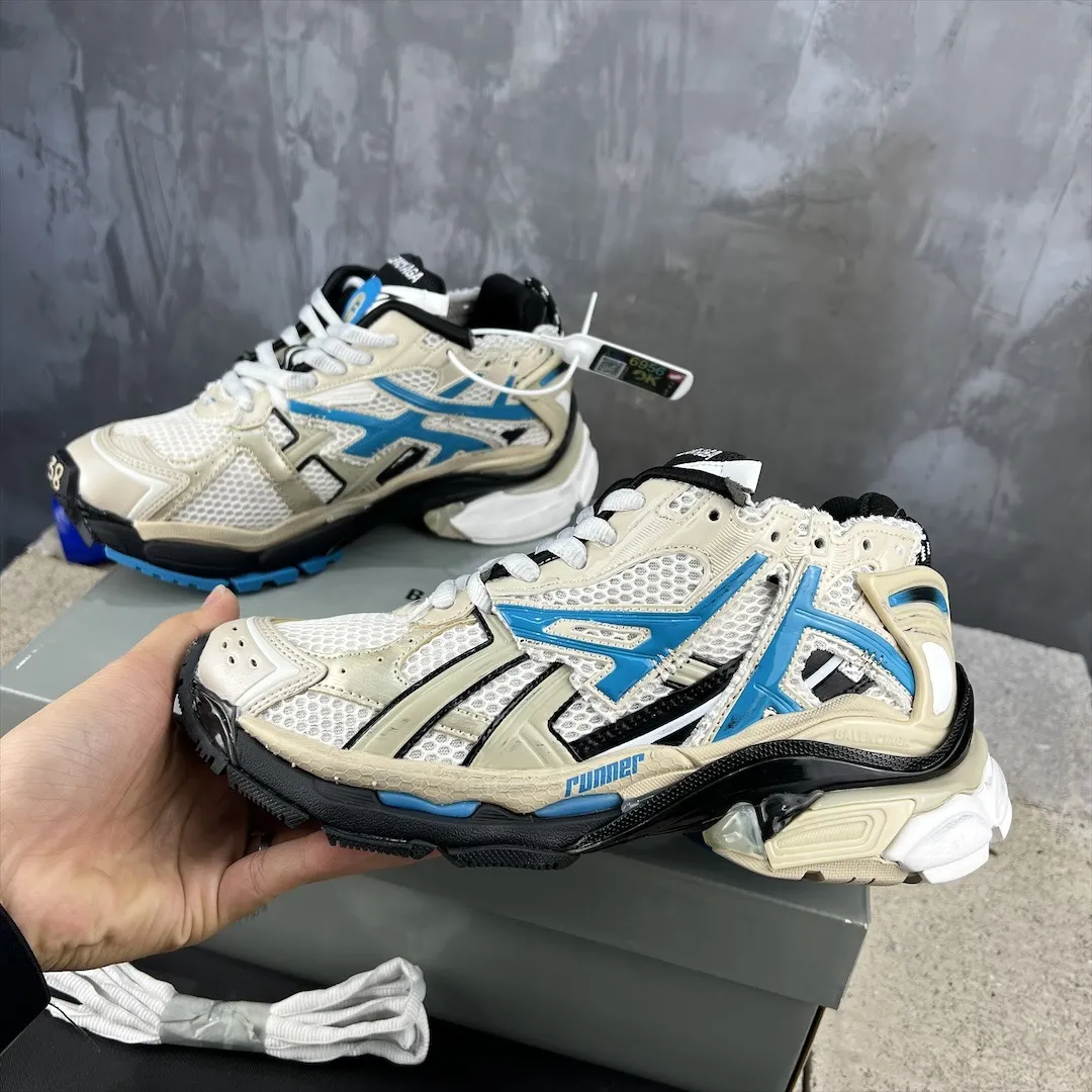 Balenciaga Runner Sneaker Beige Blue Mesh –  Balenciaga Replica Shoes Flexible 724