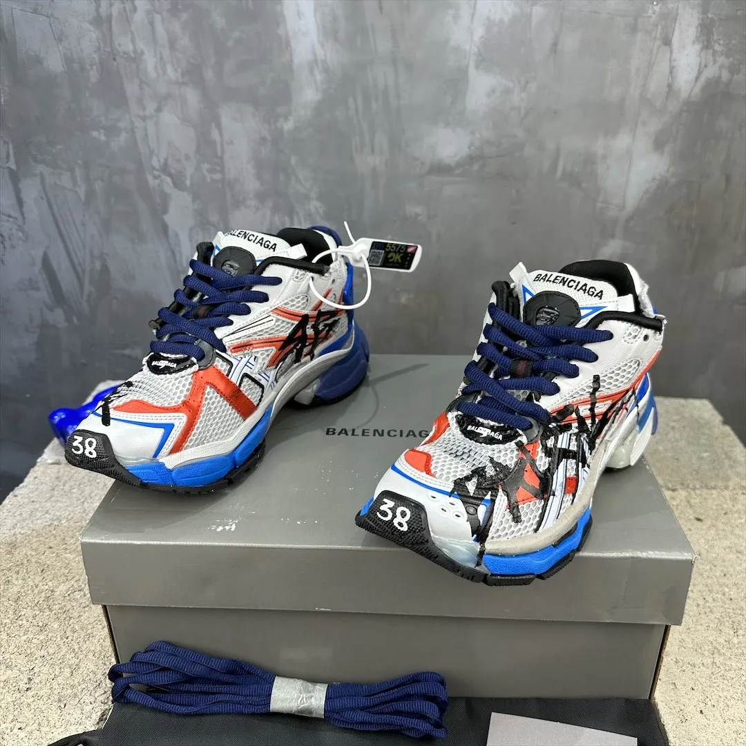Balenciaga Runner Sneakers White Blue Red – Replica Balenciaga Runners Shoes Flexible 716