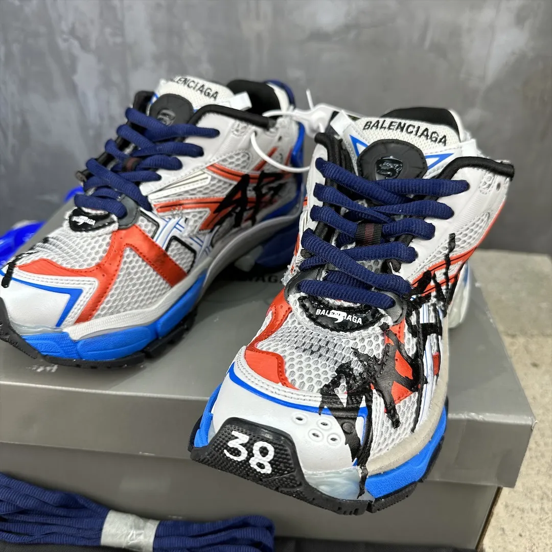 Balenciaga Runner Sneakers White Blue Red – Replica Balenciaga Runners Shoes Flexible 716
