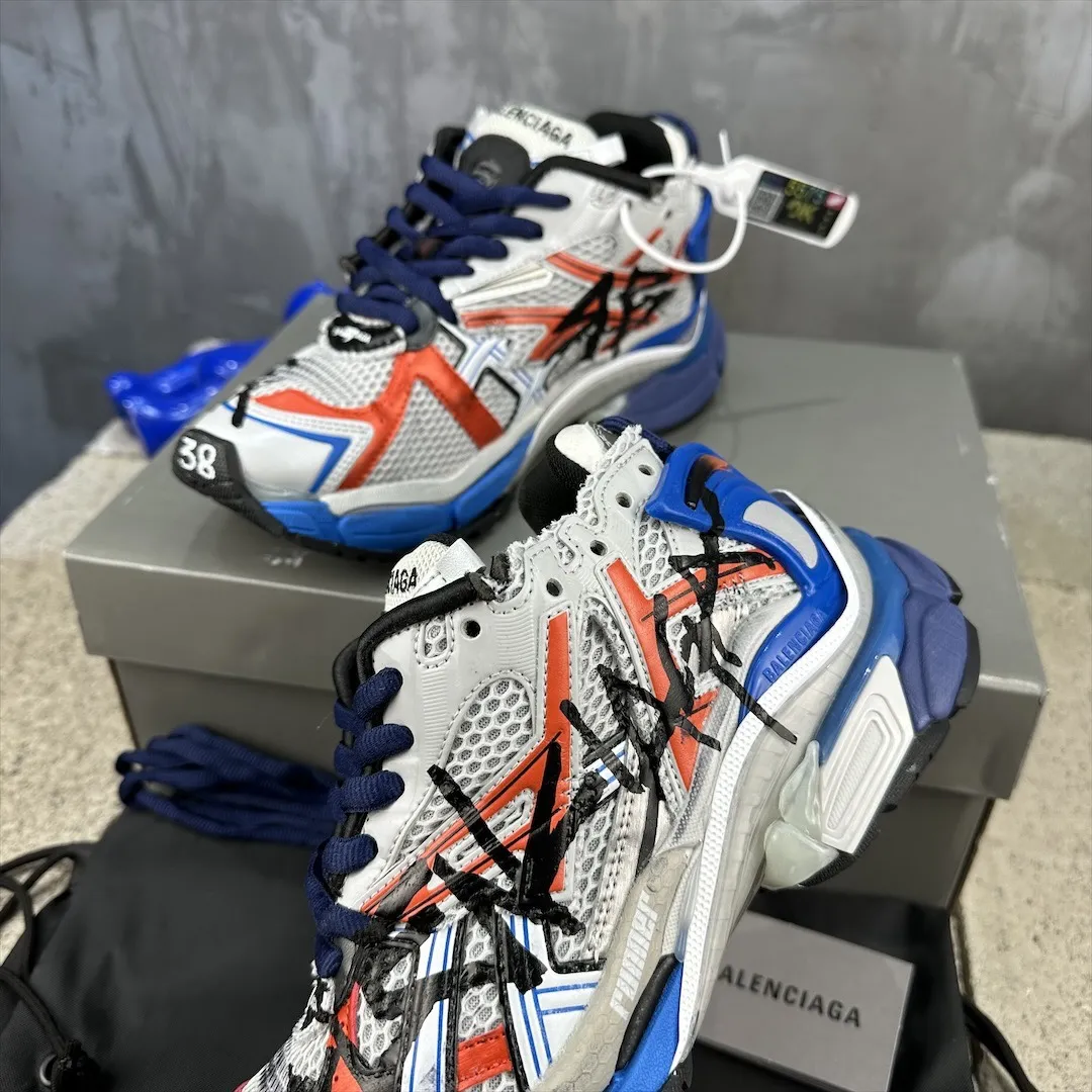 Balenciaga Runner Sneakers White Blue Red – Replica Balenciaga Runners Shoes Flexible 716