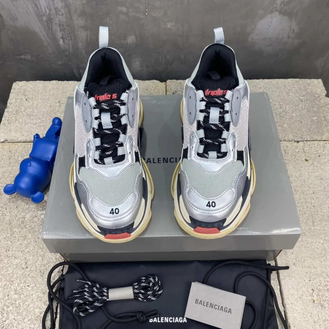 Balenciaga Triple S Silver Red Replica Sneakers –  Rep Shoes for Sale Lightweight 804