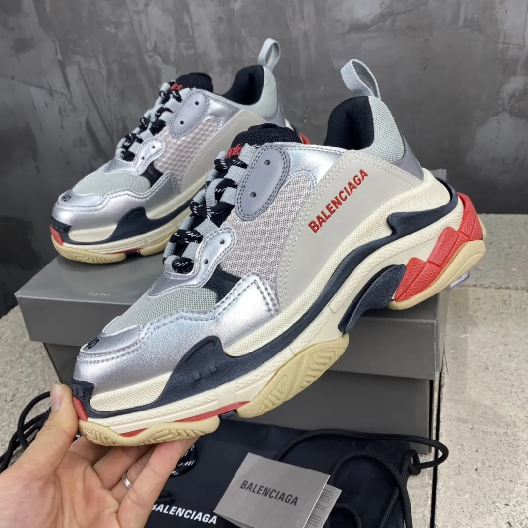 Balenciaga Triple S Silver Red Replica Sneakers –  Rep Shoes for Sale Lightweight 804