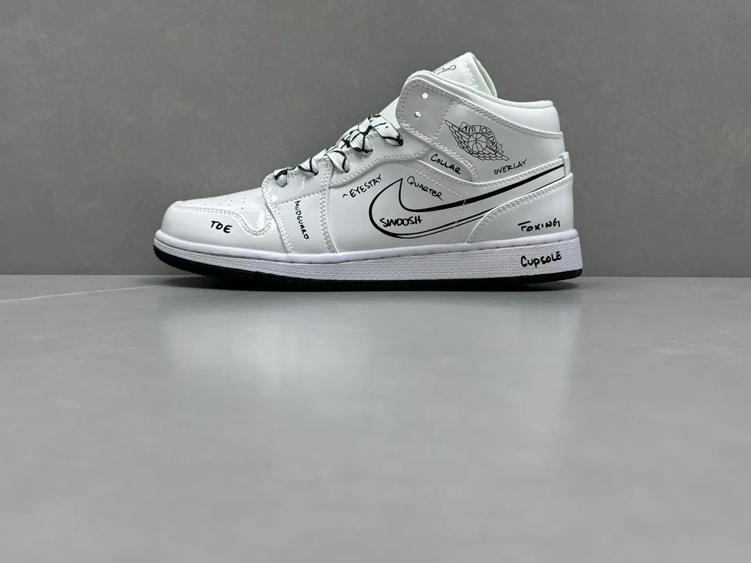 ChunYuan 230 AJ1 Zhongbang Pure  Version – White Anime Doodle High-Top Rep Shoes, Best Replica Sneakers, Sizes 36-46 (Including Half Sizes Breathable 1292