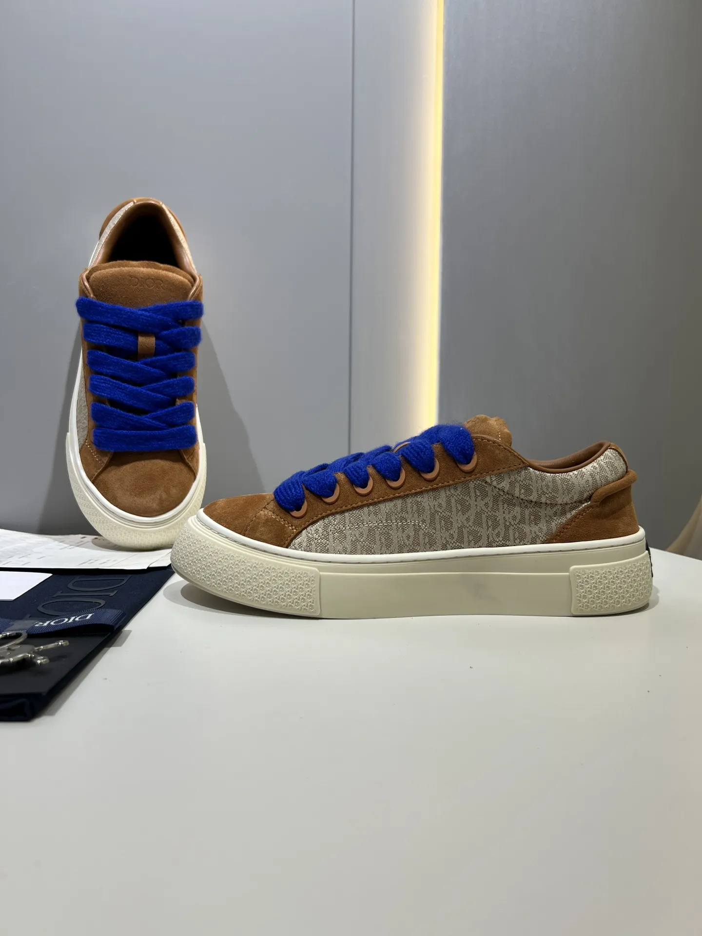 Dior B33 Sneakers – Couple Edition, Brown with Blue Laces,  Rep Shoes, Best Replica Sneakers MoistureWicking 49