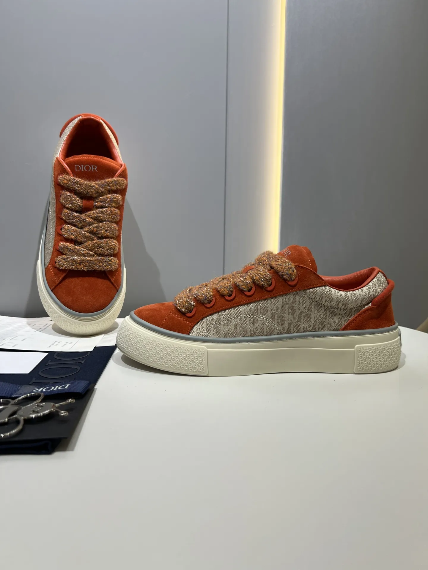 Dior B33 Sneakers – Orange and Beige Couples Edition,  Rep Shoes, Top-Quality Replica Dior Upgraded 25