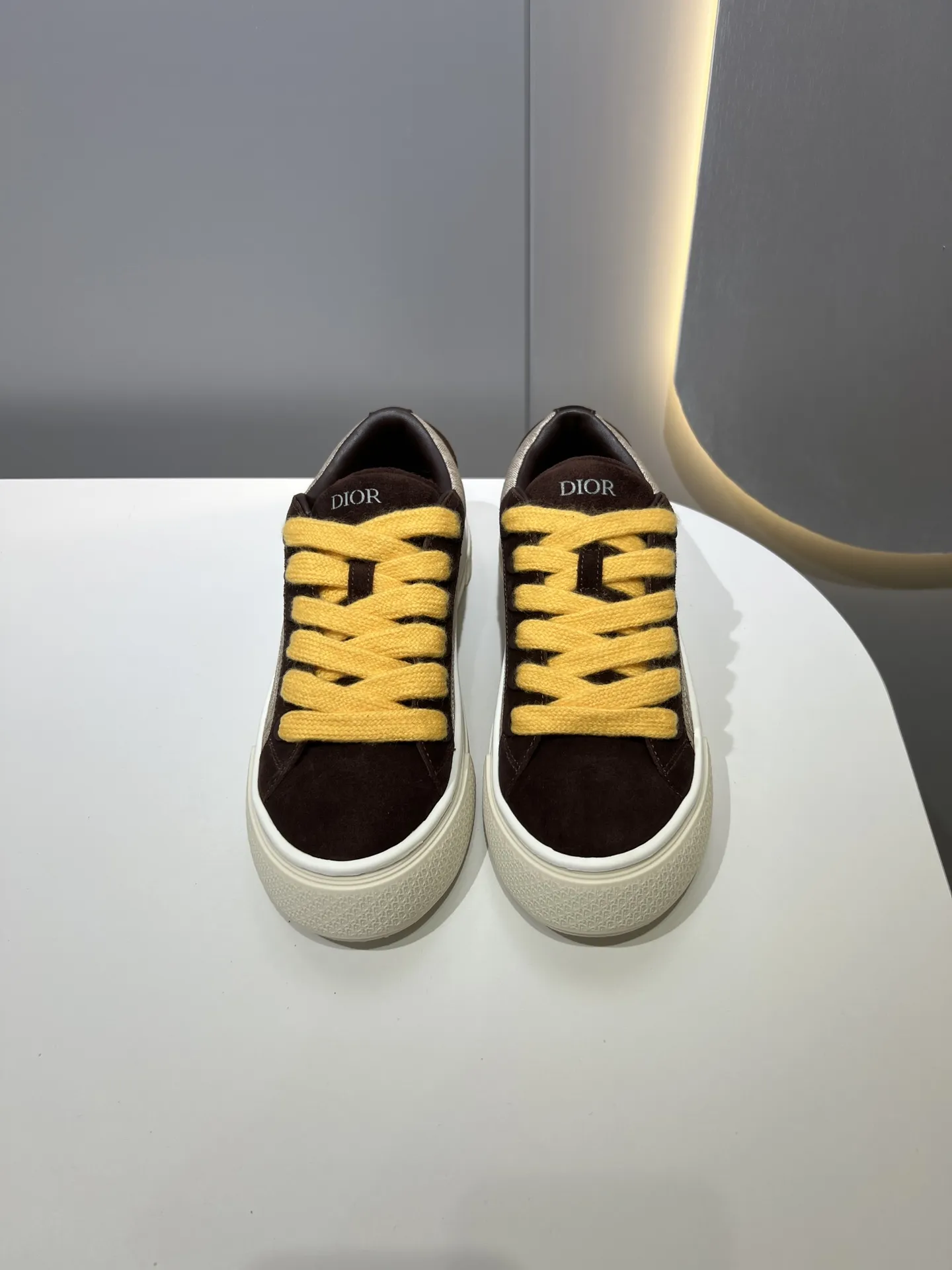 Functional Dior B33 Sneakers for Couples – Black Brown Oblique Pattern with Yellow Laces,  Edition Rep Shoes & Top Replica Dior 47