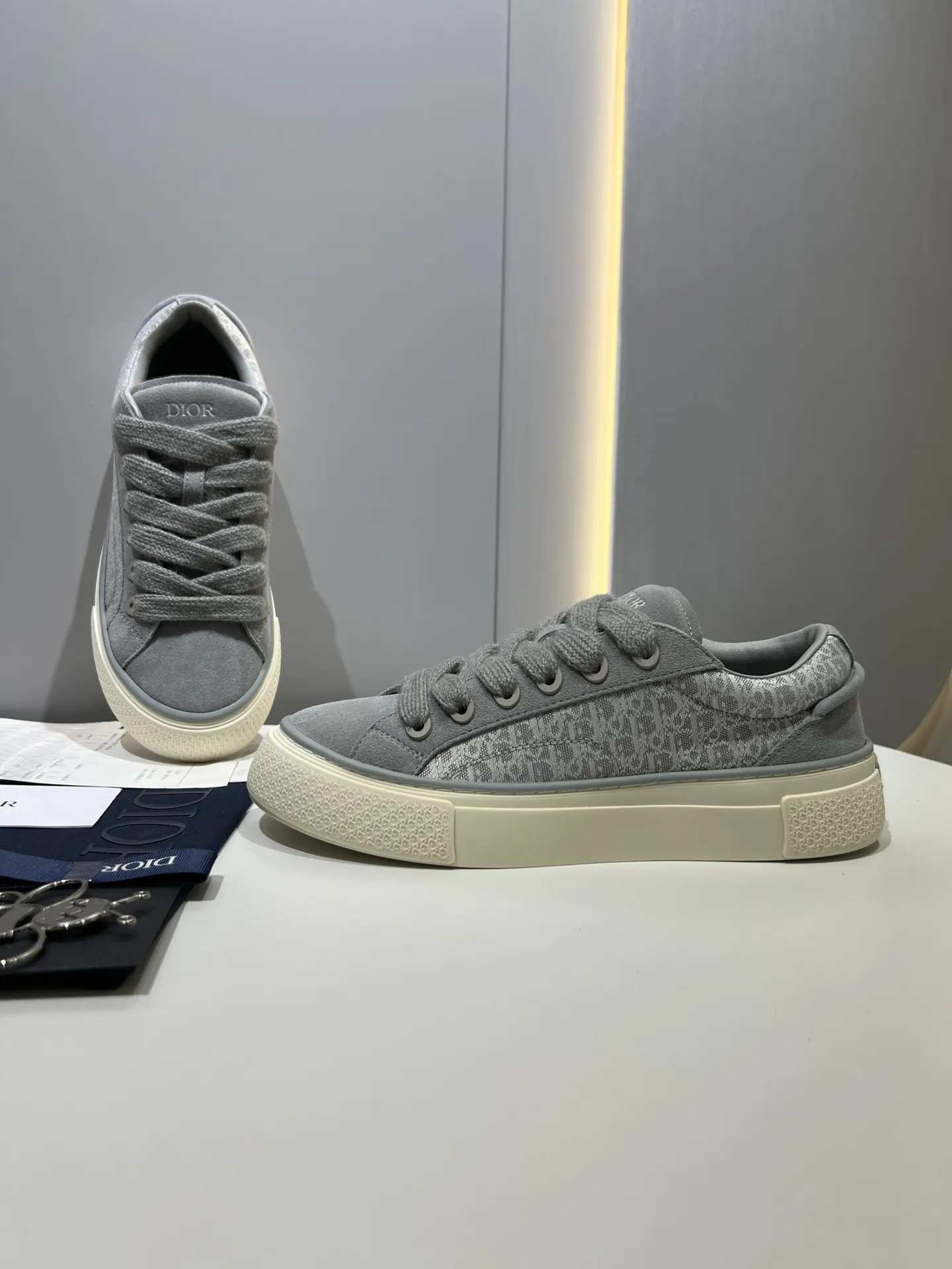 ZipUp Dior B33 Sneakers for Couples – Grey Color,  Edition, Sport Style with Top Rep Shoes and Fake Diors Design 32