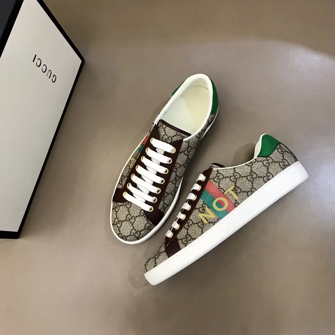 Seasonal G House 2020 Ace  Sneakers – Beige with Brown Leather Trim, Unisex High Quality Rep Shoes with Gucci Replica Design 872