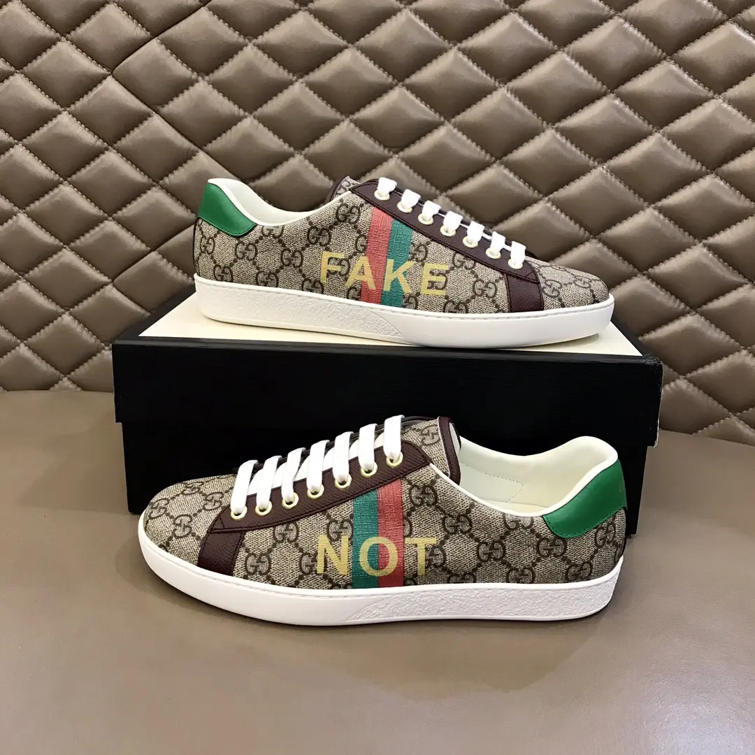 Seasonal G House 2020 Ace  Sneakers – Beige with Brown Leather Trim, Unisex High Quality Rep Shoes with Gucci Replica Design 872